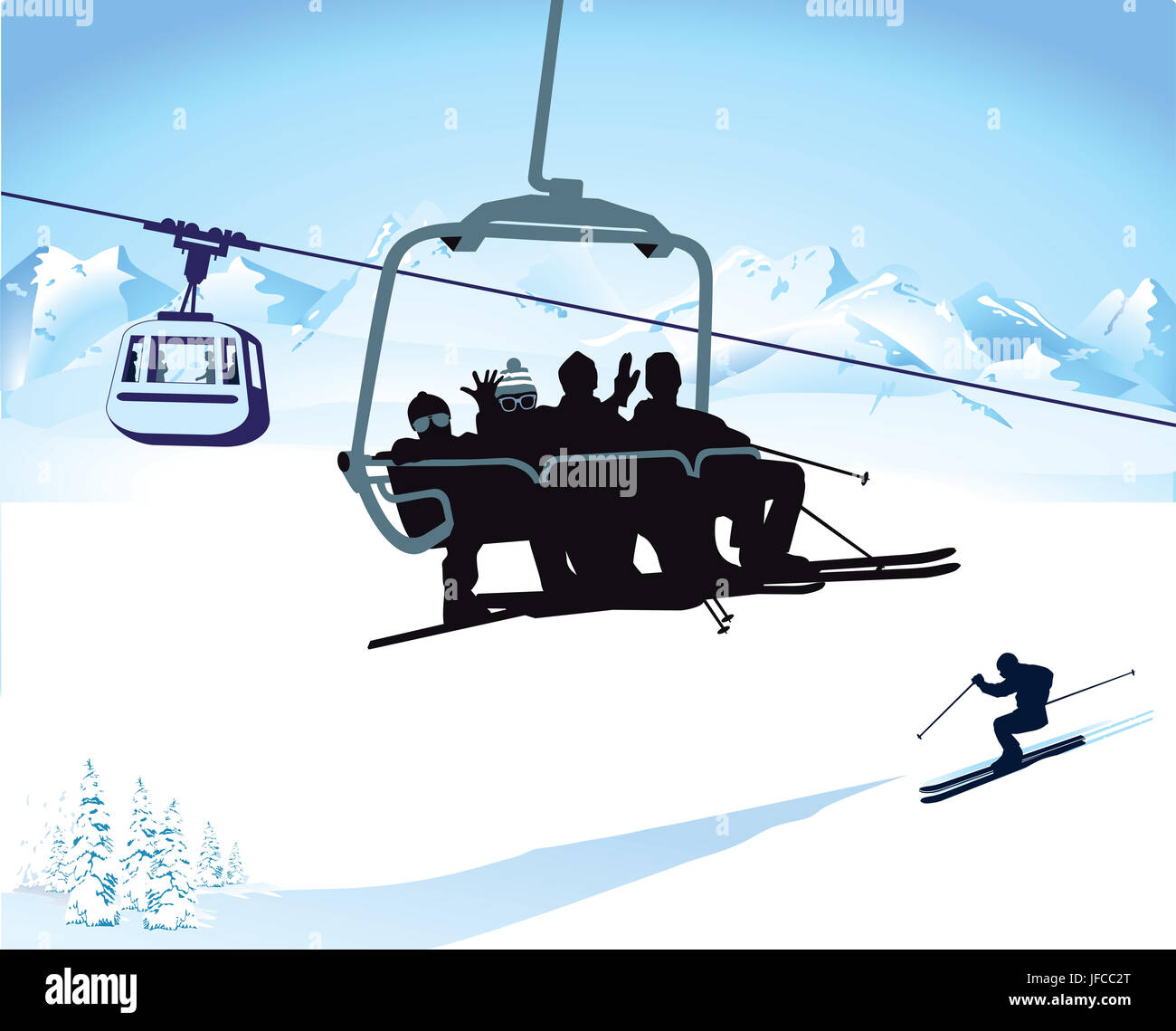 Skiing and chairlift in winter Stock Photo
