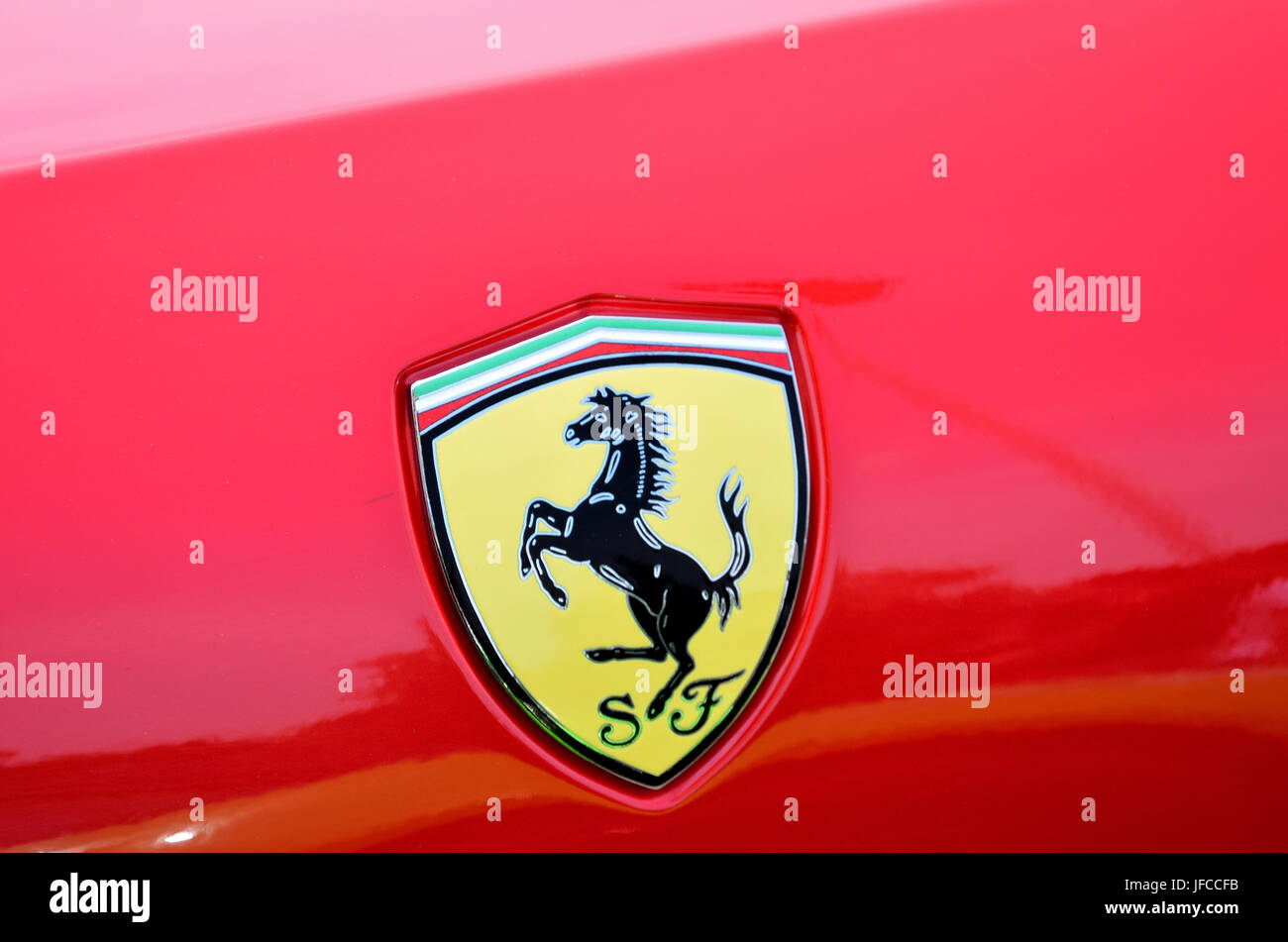 Red Ferrari, horse logo. Stock Photo
