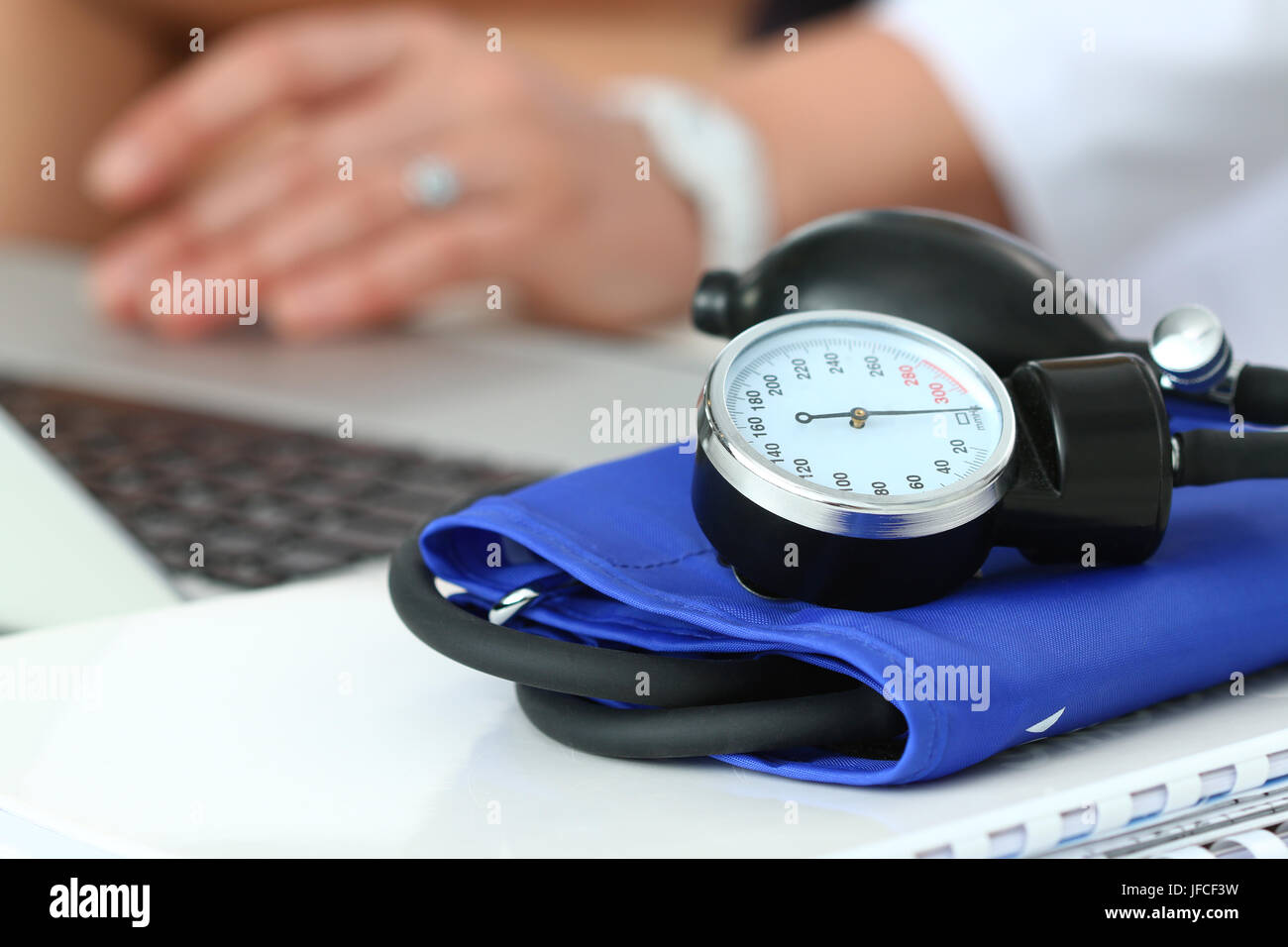 Close up view of manometer laying on working table. Hospital workspace