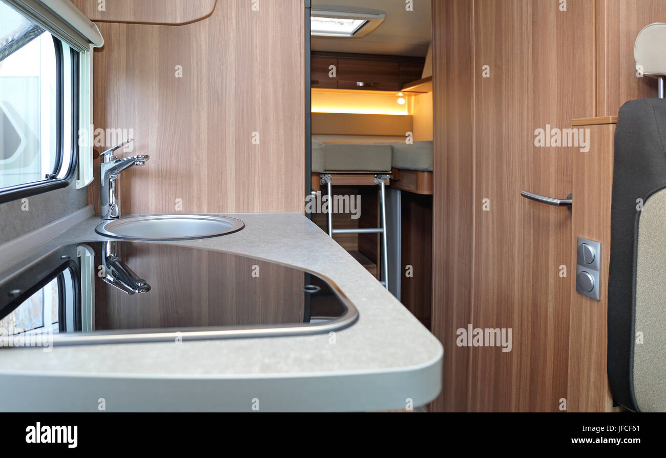 Kitchen Campervan Stock Photo