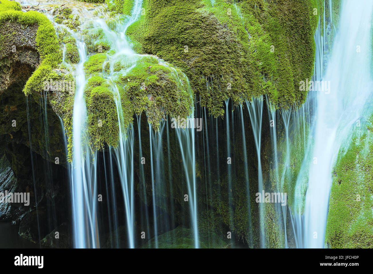 detail of beautiful waterfall, the Bigar cascade in Caras Severin, Romania Stock Photo