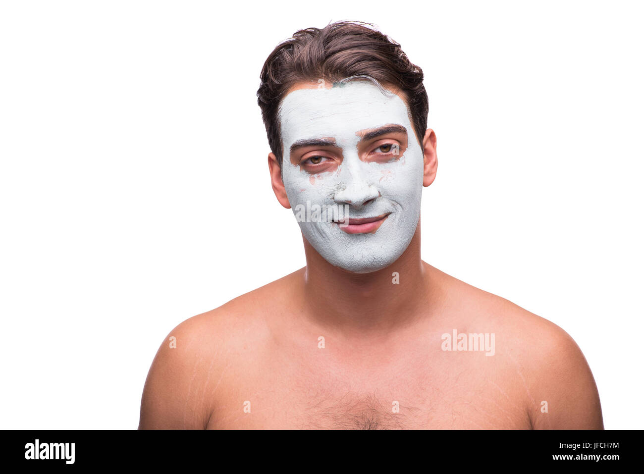 Man with mud mask isolated on white Stock Photo Alamy