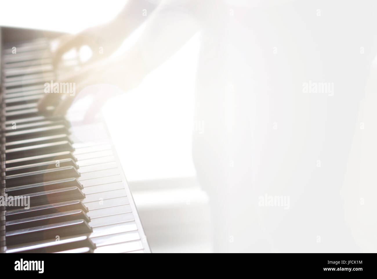 Blurry abstract music background. Wallpaper for piano lessons, training, coaching and talent show with free empty blank copy space for text. Stock Photo