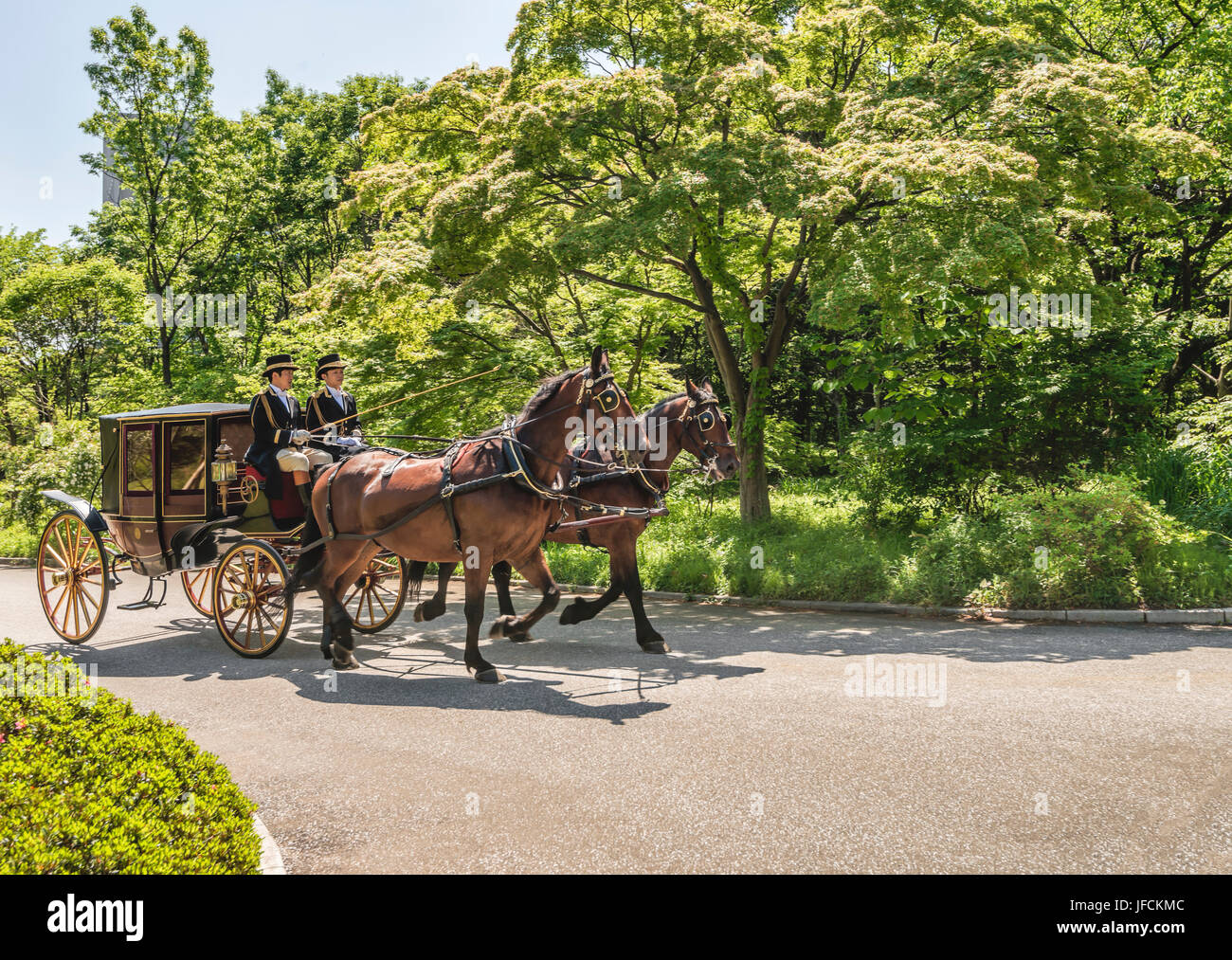 New ambassador arriving at the Imperial palace by carriage, Tokyo, Japan Stock Photo