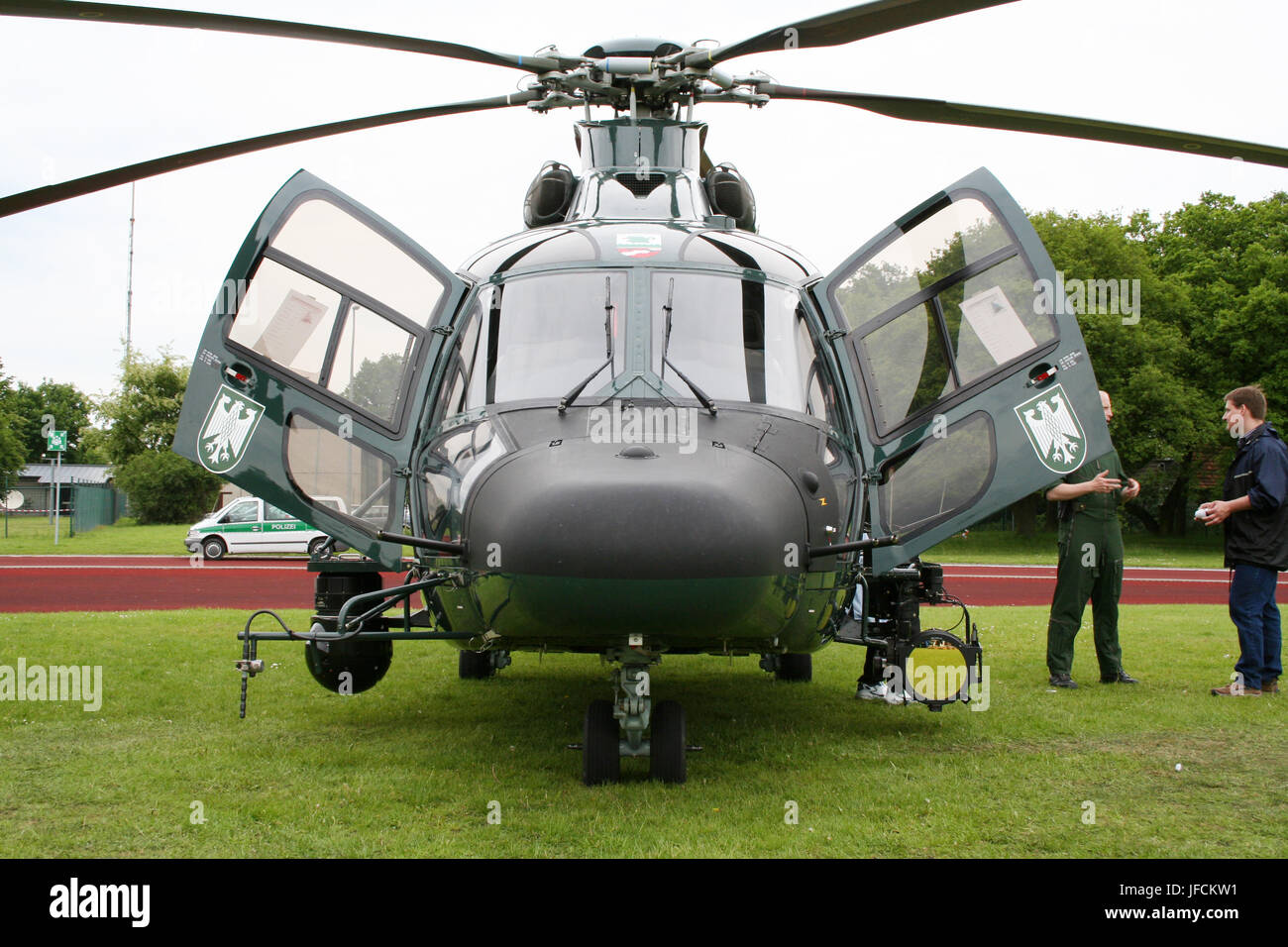 BONN, GERMANY - MAY 22: German Border patrol EC-155 helicopter on display during the Bundesgrenzschutz open house at Bonn-Hangelar airport, May 22, 20 Stock Photo