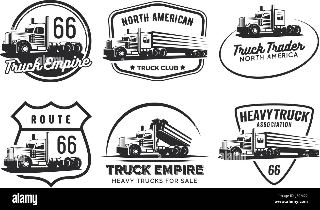Set of classic heavy truck logo, emblems and badges. Truck with trailer