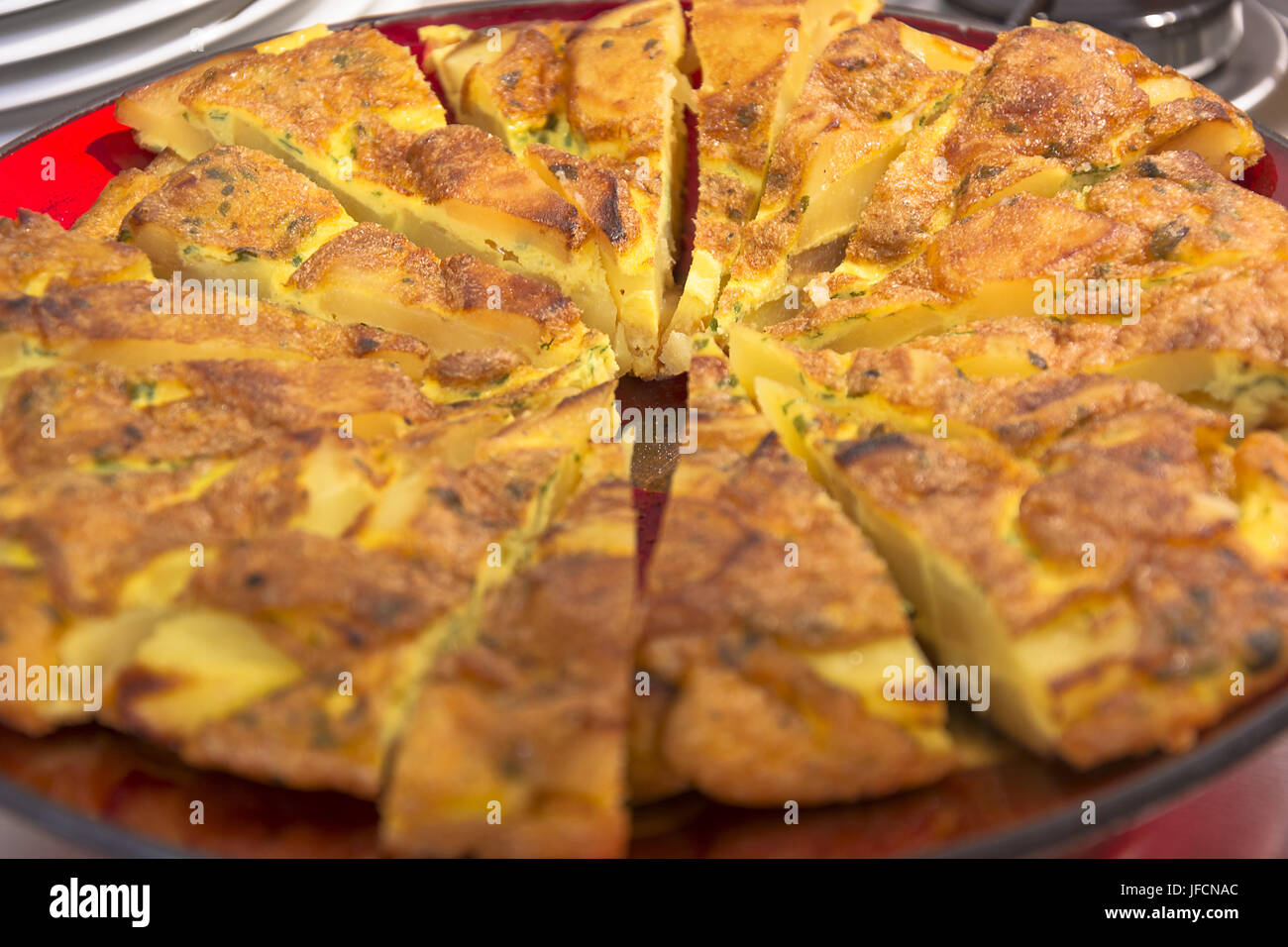 Potato omelette on slices Stock Photo