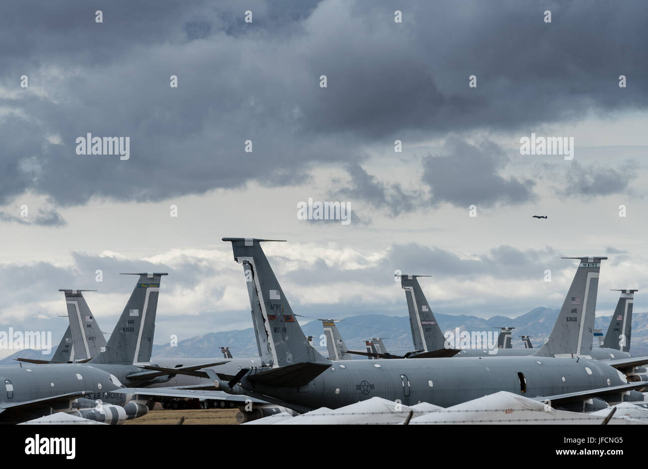 Tails of retired air force planes in Tucson Stock Photo