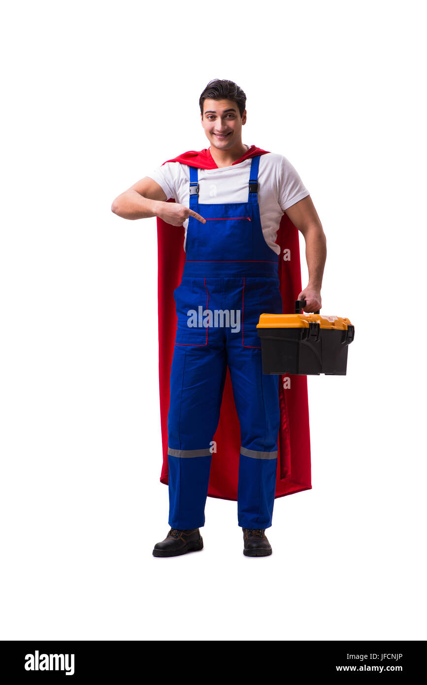 Super hero repairman isolated on the white Stock Photo