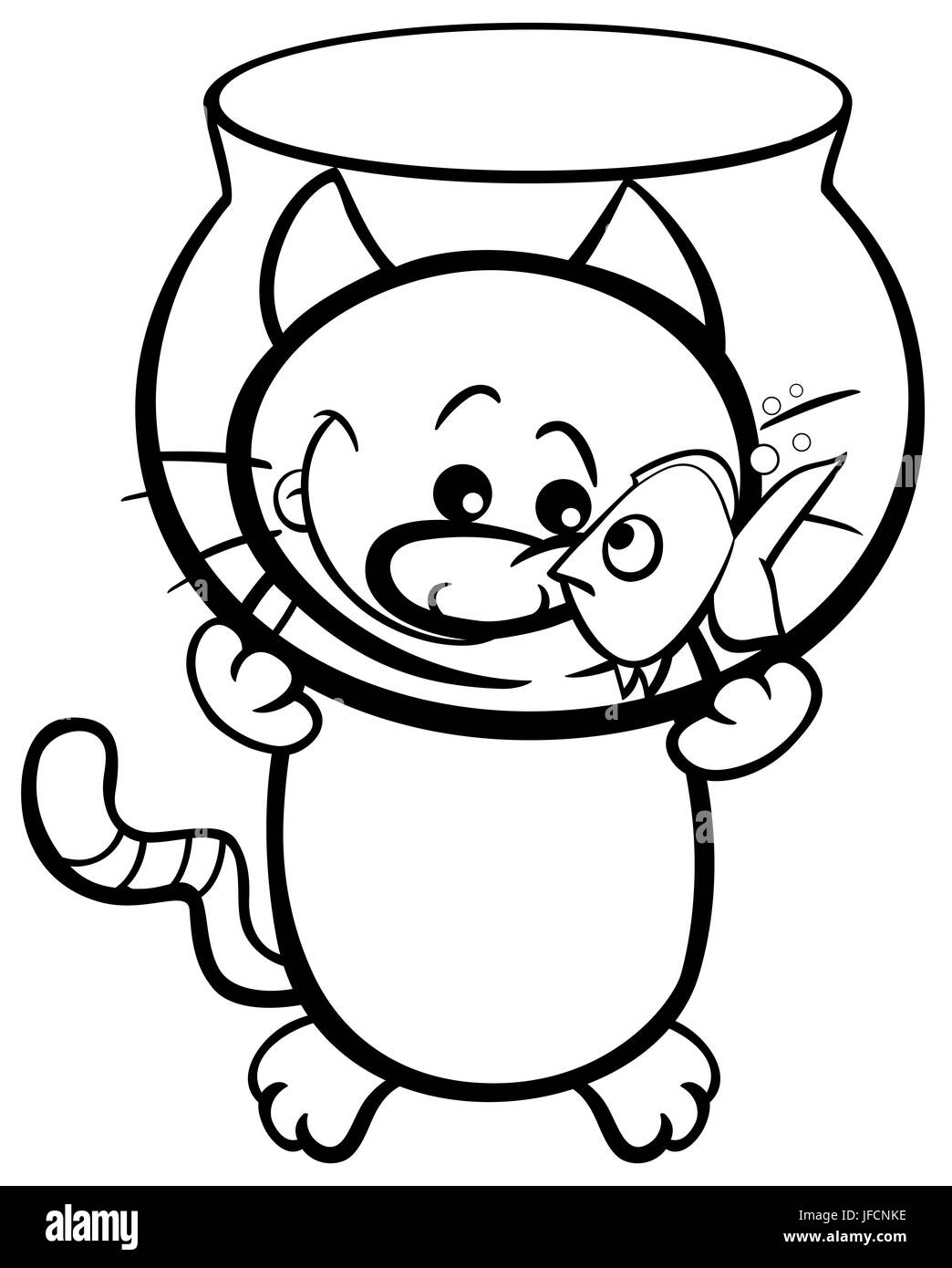 cat and fish coloring page Stock Photo - Alamy