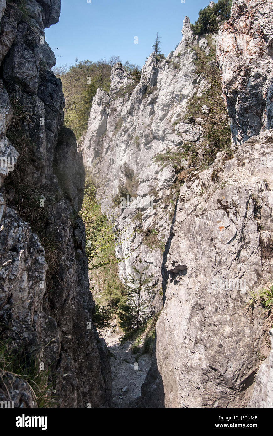 limestone rocks with clear sky above on Sip mountain ridge in Velka Fatra mountains in Slovakia Stock Photo