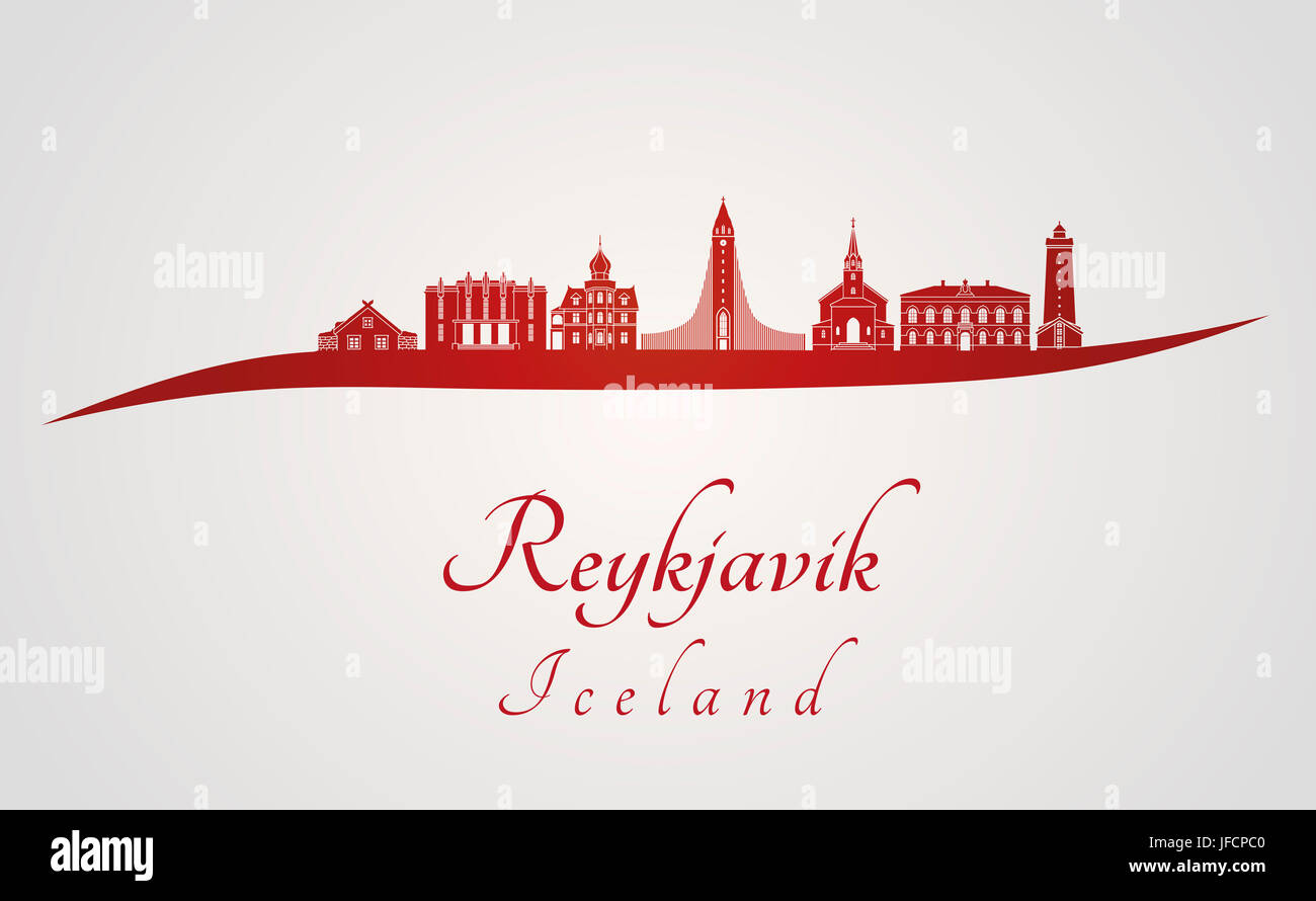 Reykjavik V2 skyline in red and gray background in editable vector file Stock Photo