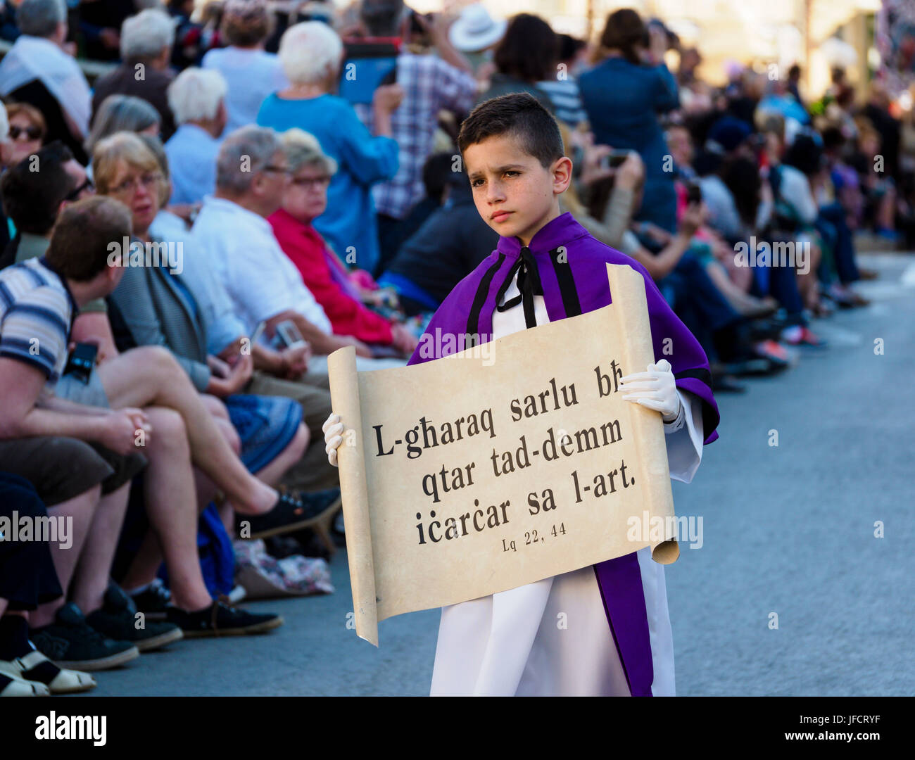 Inhabitants of the town of Zejtun / Malta had their traditional Good Friday procession / religious church parade in front of their church Stock Photo