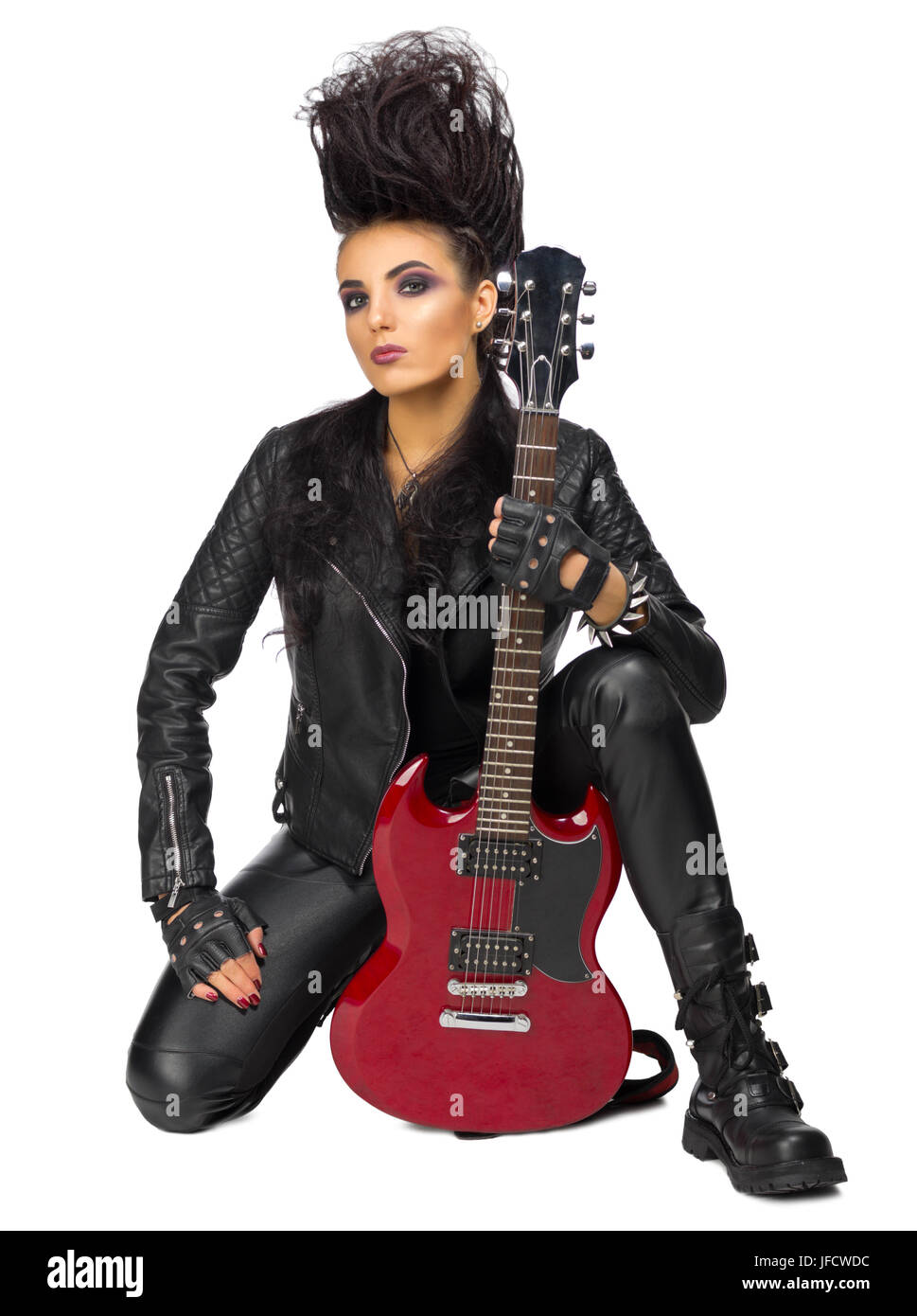 Young woman hard rock musician isolated Stock Photo