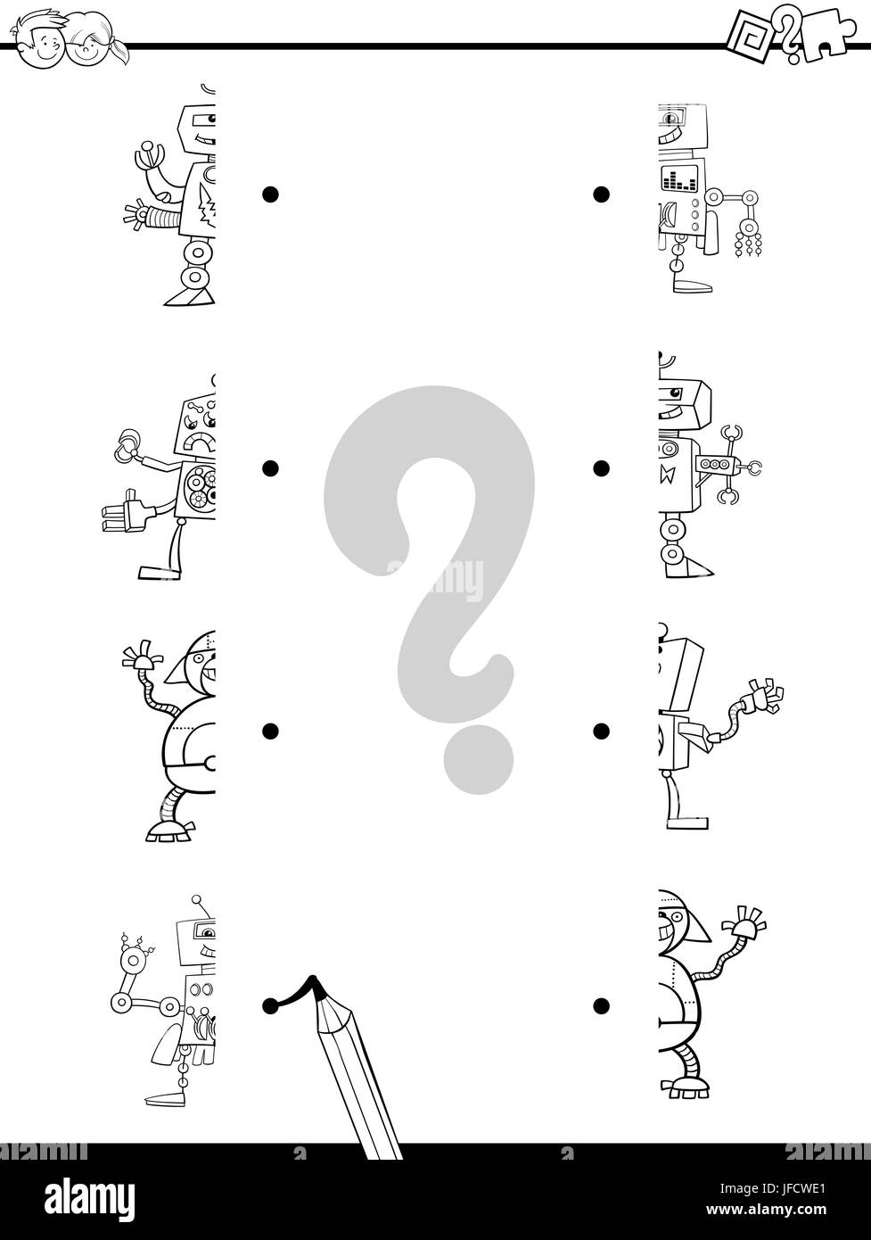 match the halves coloring page Stock Photo - Alamy