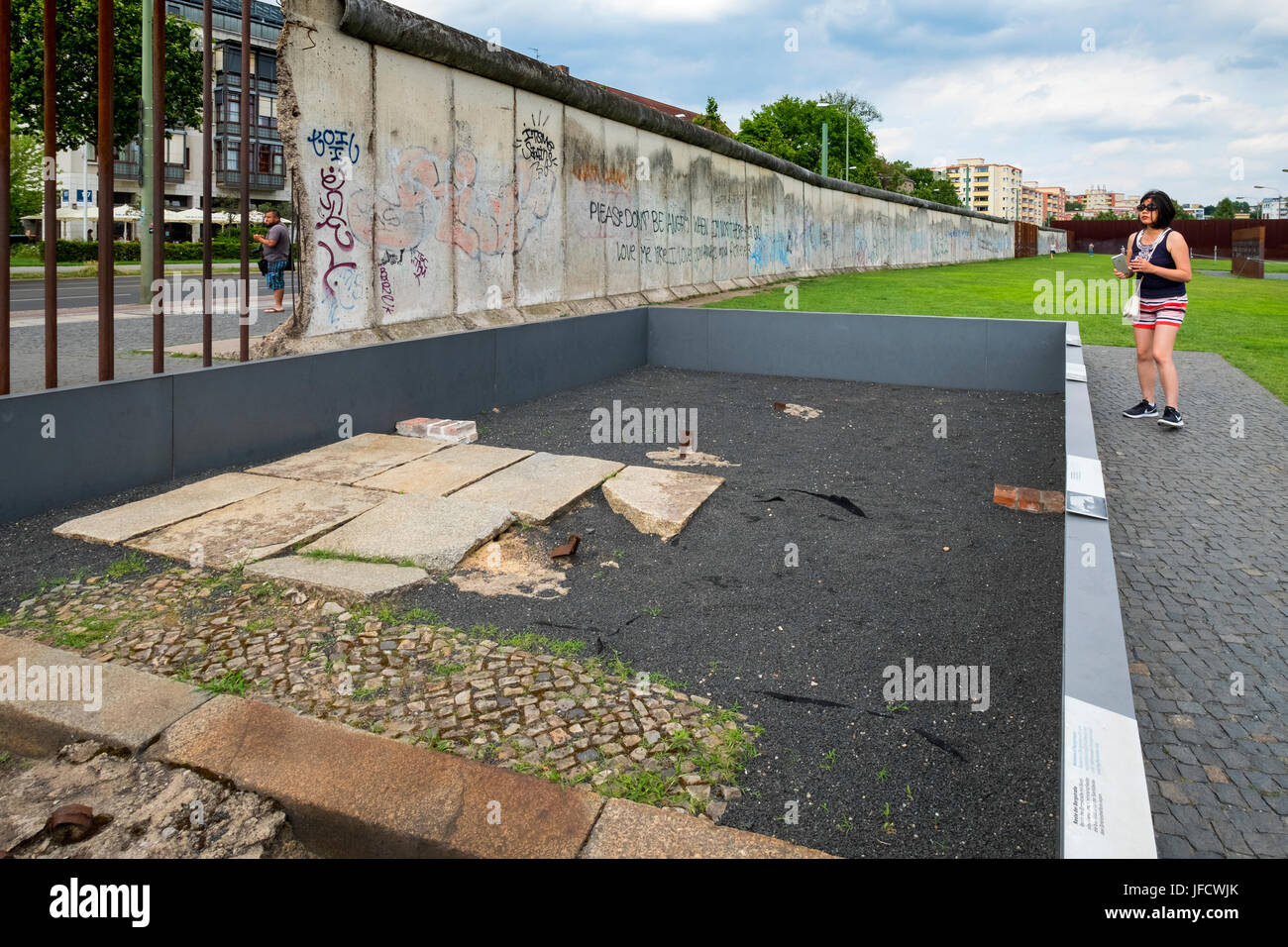 Display of past streets along route of former Berlin Wall at Berlin Wall memorial park at Bernauer Strasse in Berlin, Germany Stock Photo