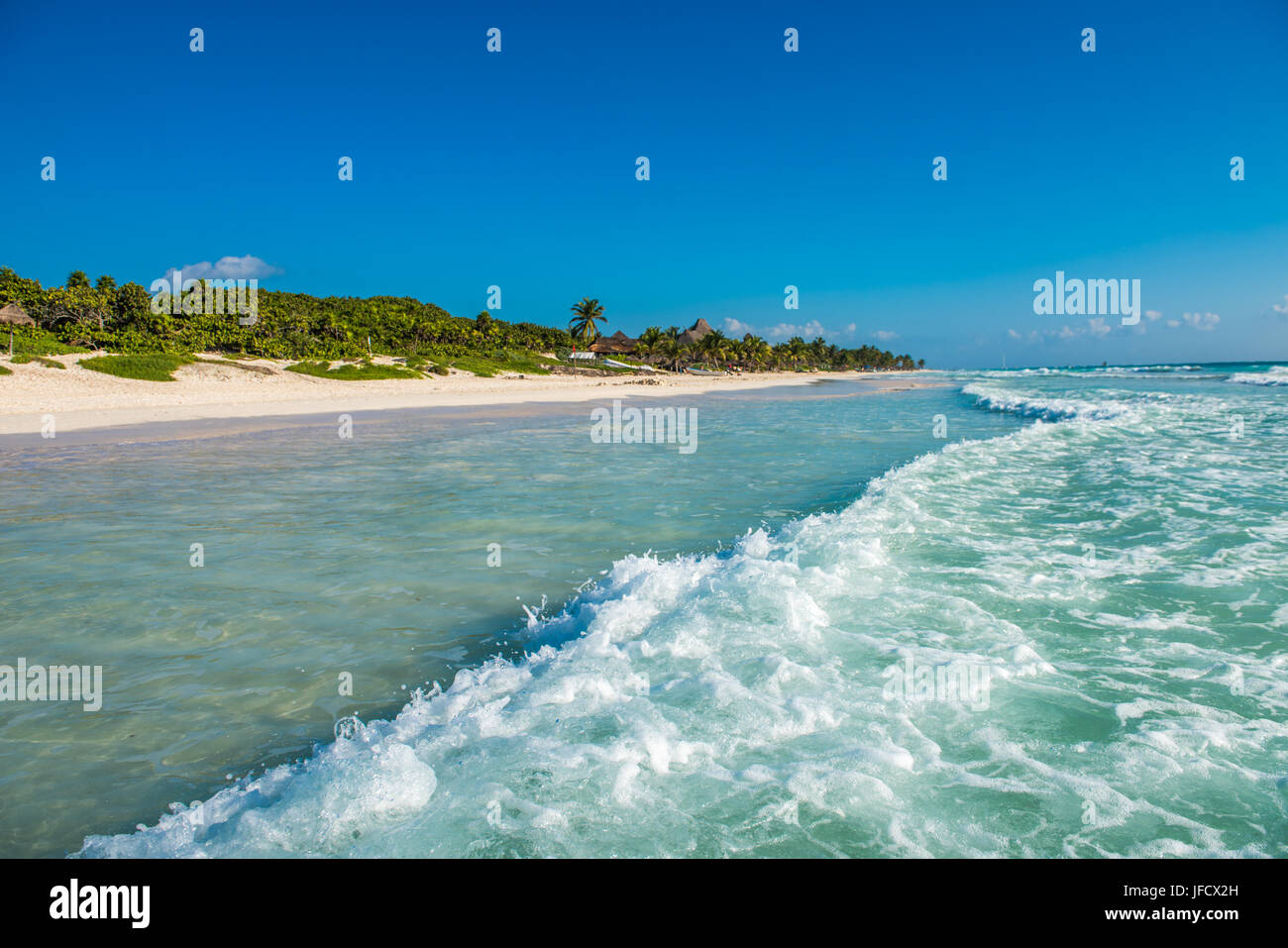 Caribbean beach panorama, Tulum, Mexico Stock Photo