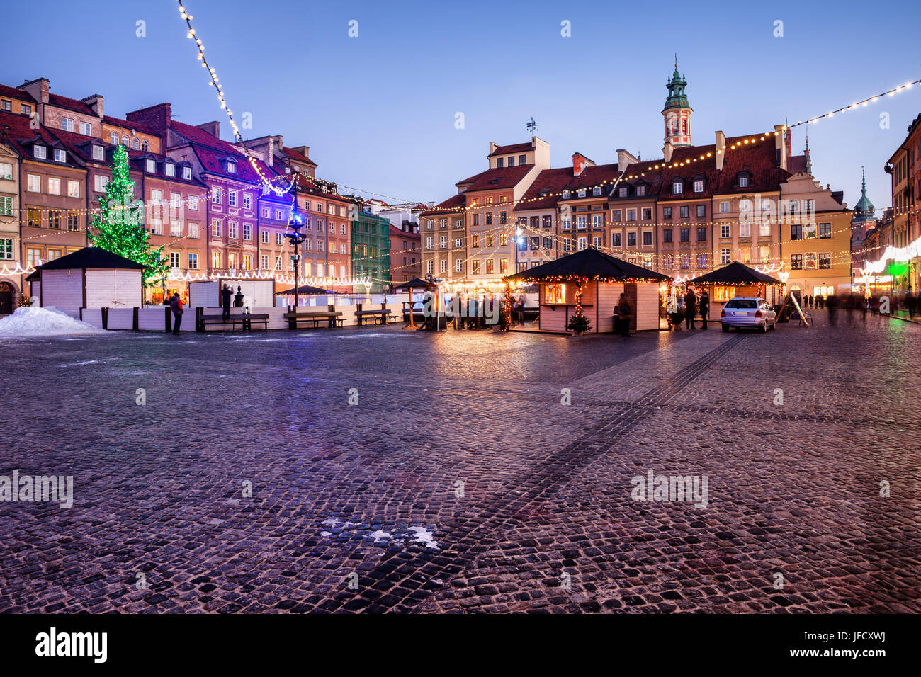 Evening at Old Town Market Square in Warsaw, capital city of Poland Stock Photo
