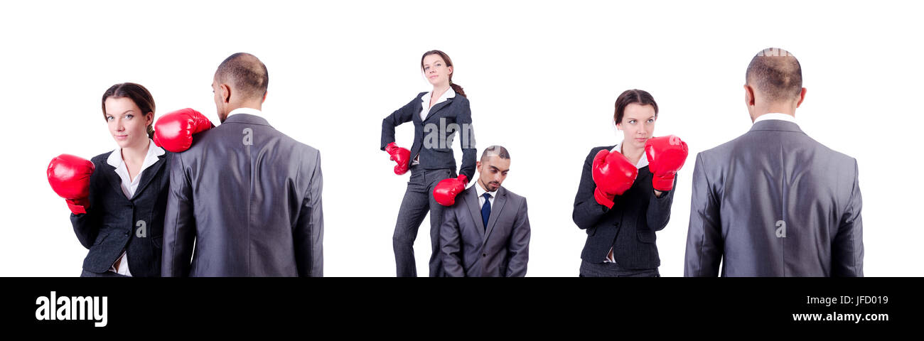 Office Infighting Office pair fighting isolated on white Stock Photo - Alamy