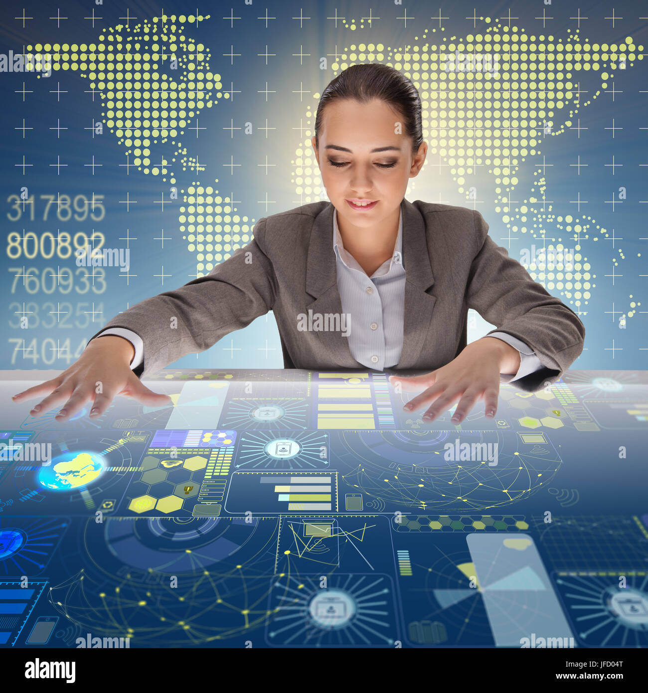 Woman In Computing Woman in global computing concept Stock Photo - Alamy