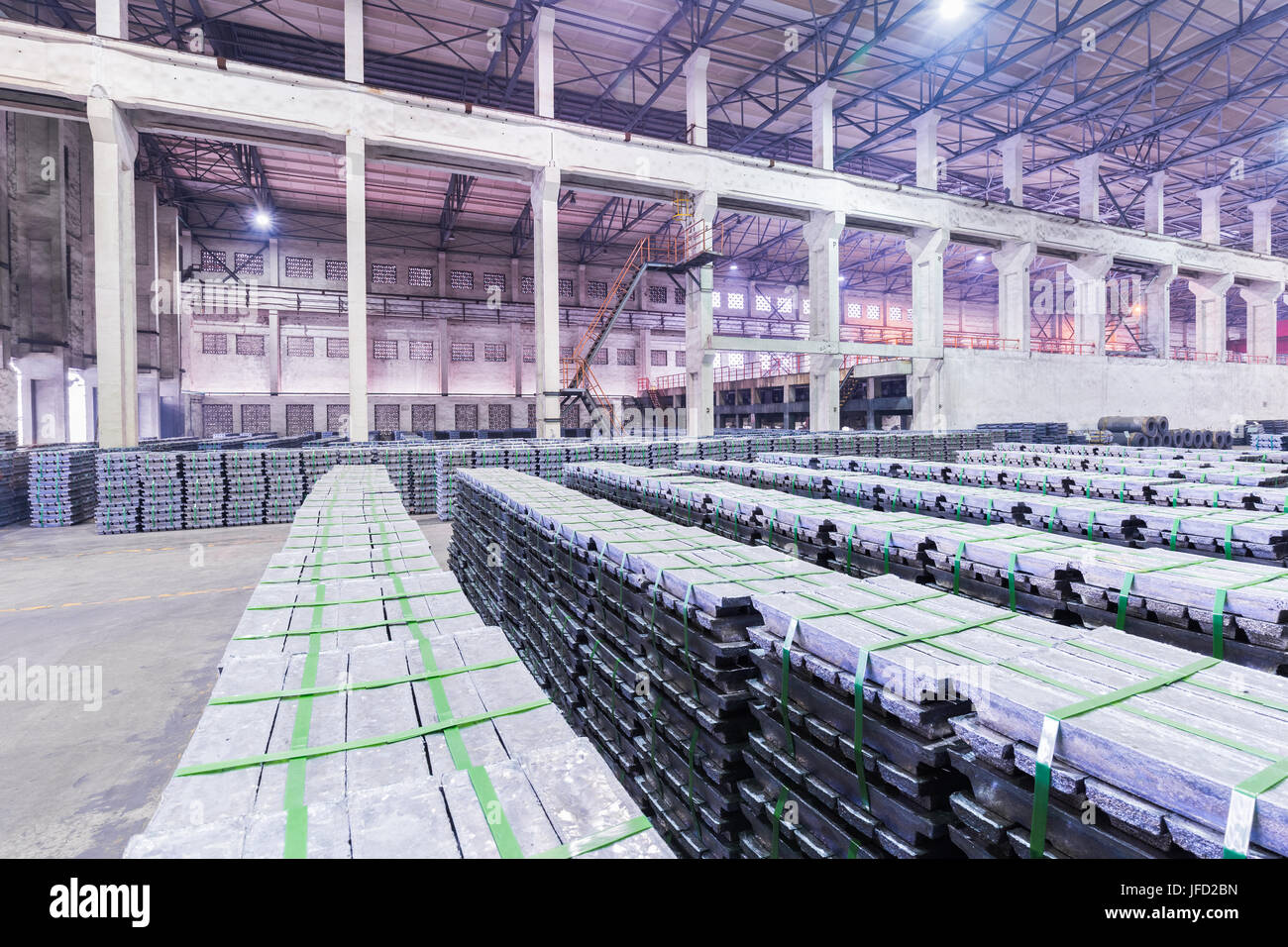 lead ingots in warehouse Stock Photo