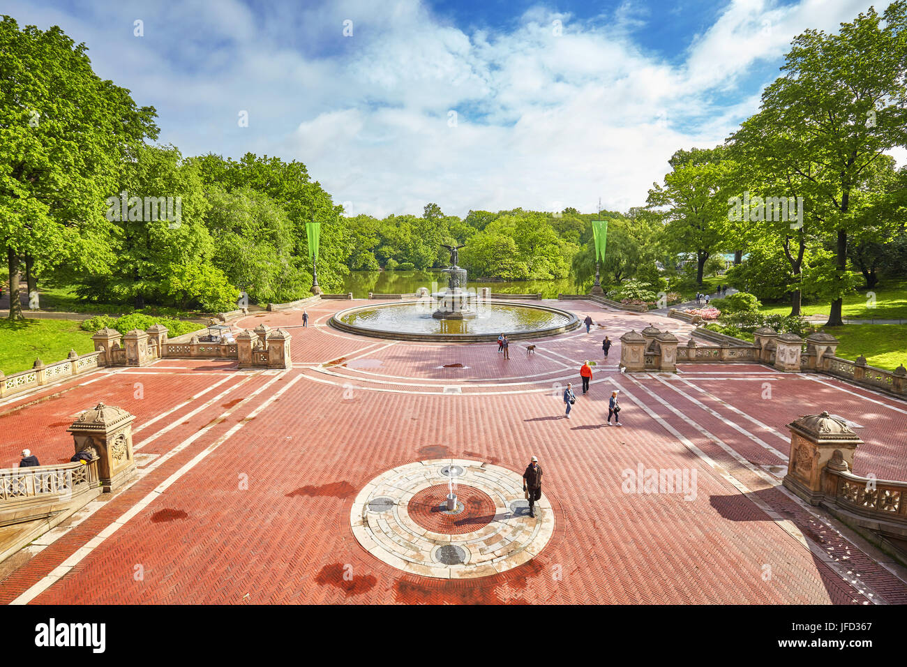 New York City, USA - May 26, 2017: Morning at Bethesda Terrace and Fountain in Central Park. Stock Photo