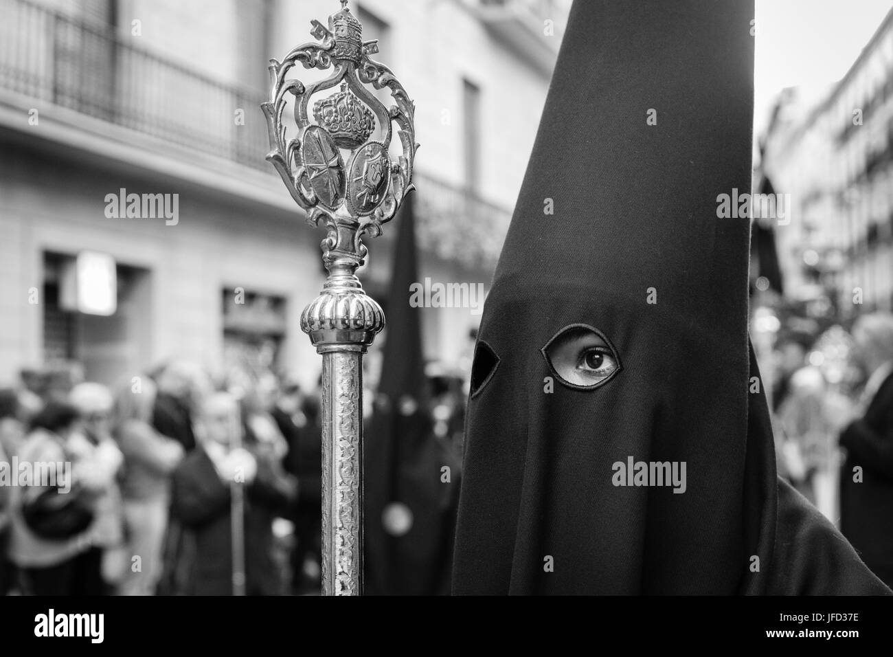 The distinctive cloaks and hoods (capirotes) of Spanish Holy Week processions. Stock Photo