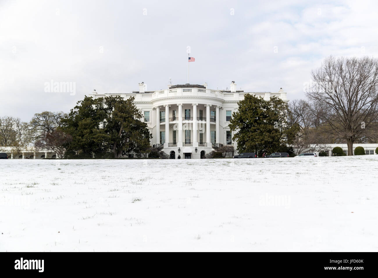 The White House's 18 acres of grounds covered in snow. (Official White House Photo by Shealah Craighead) Stock Photo