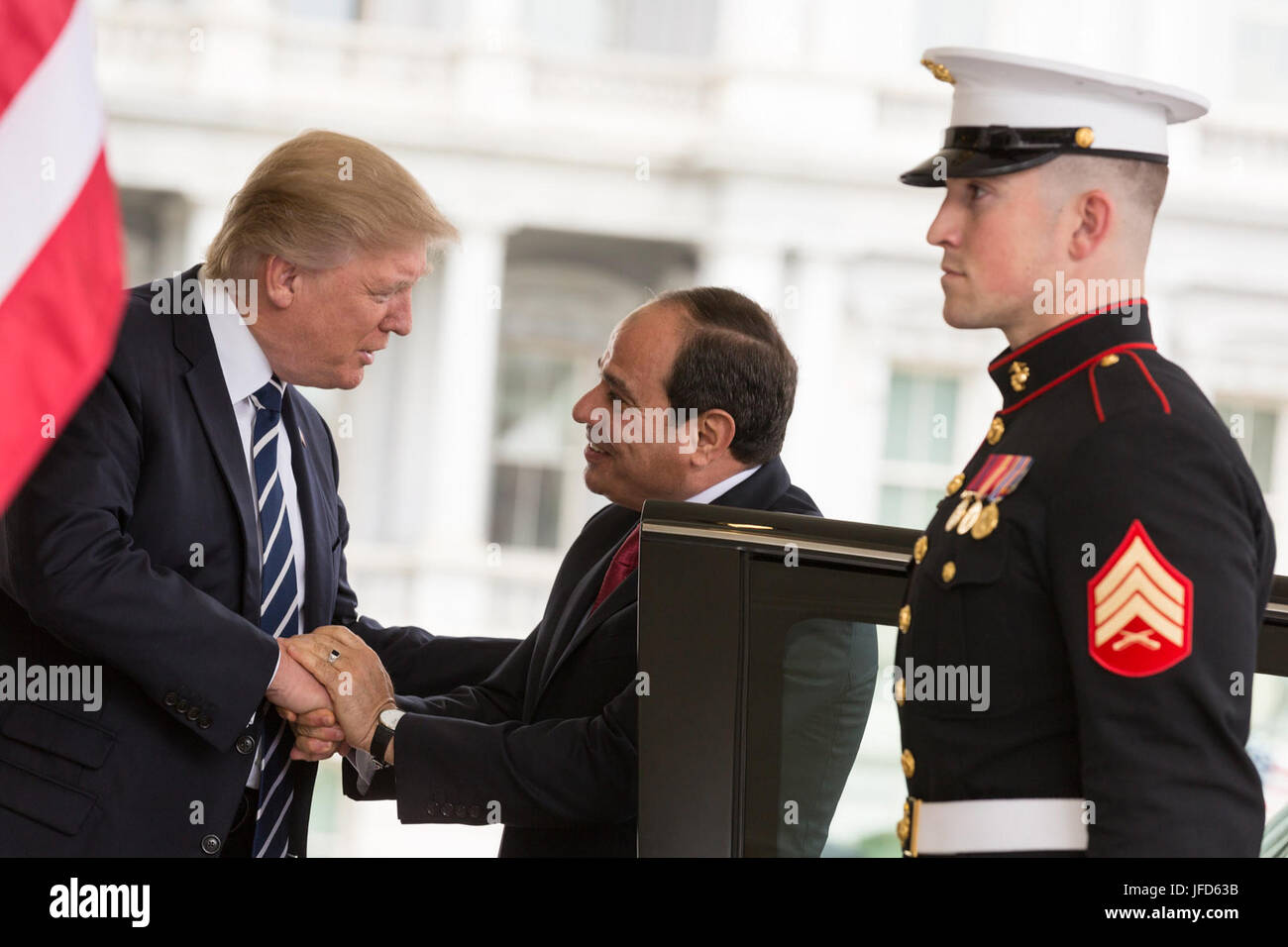 President Donald Trump welcomes Egyptian President Abdel Fattah Al Sisi, Monday, April 3, 2017, at the West Wing entrance of the White House in Washington, D.C. (Official White House Photo by Shealah Craighead) Stock Photo
