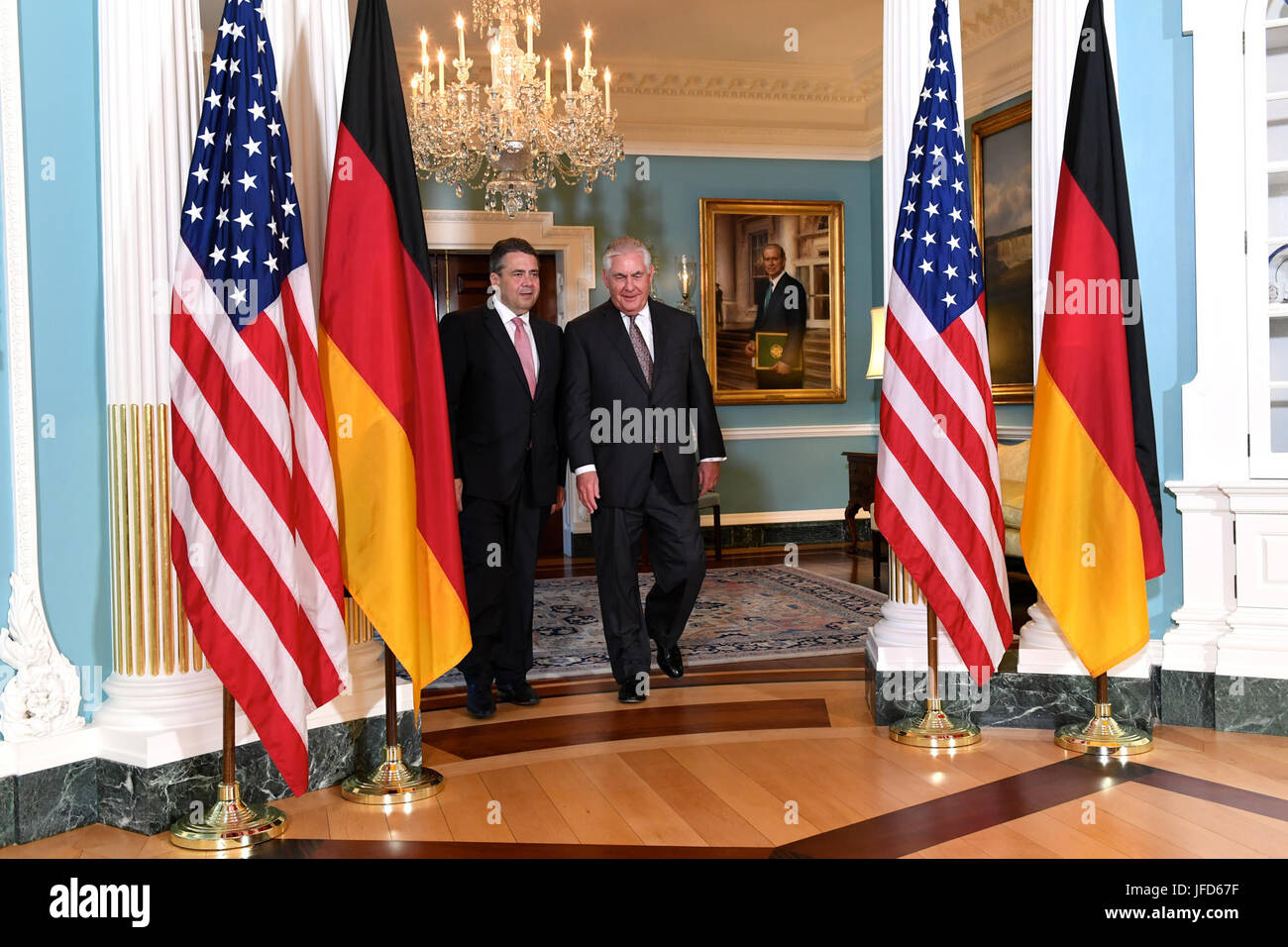 U.S. Secretary of State Rex W. Tillerson meets with German Foreign Minister Sigmar Gabriel, at the Department of State, May 17, 2017. Stock Photo