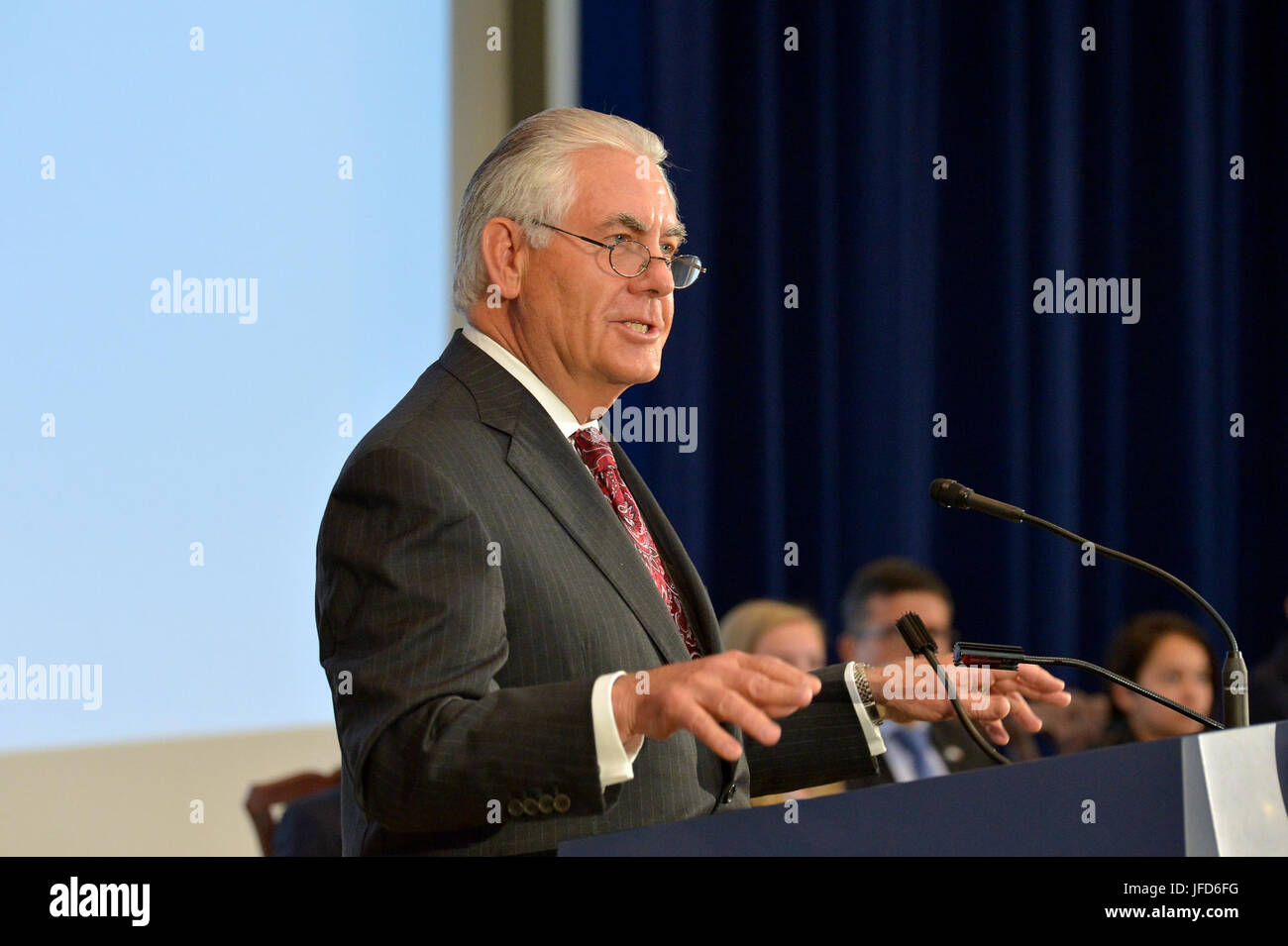 U.S. Secretary of State Rex Tillerson delivers remarks at the Model United Nations Conference at the U.S. Department of State in Washington, D.C., on May 2, 2017. Stock Photo