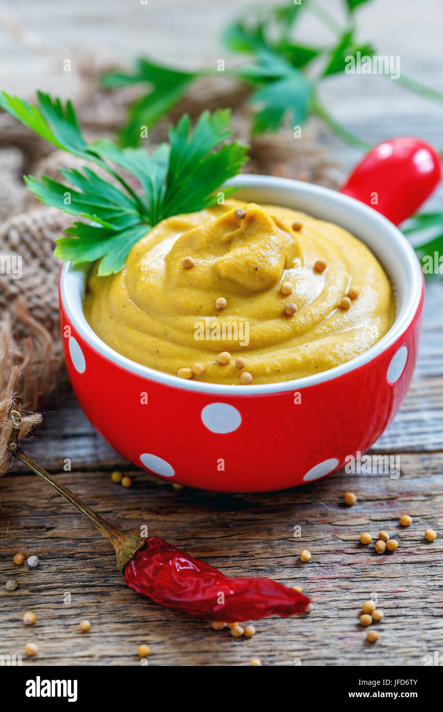 Homemade spicy mustard sauce. Stock Photo