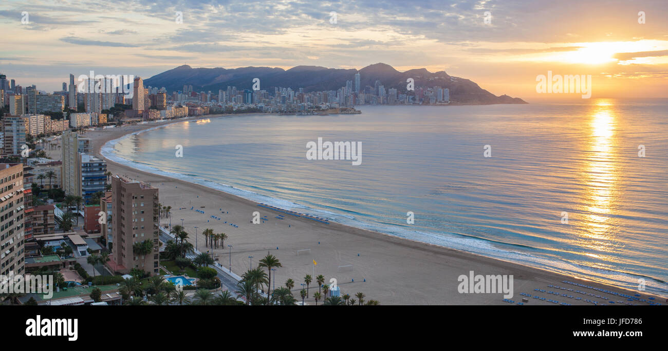 Benidorm bay at Costa Blanca sunset panorama Stock Photo - Alamy