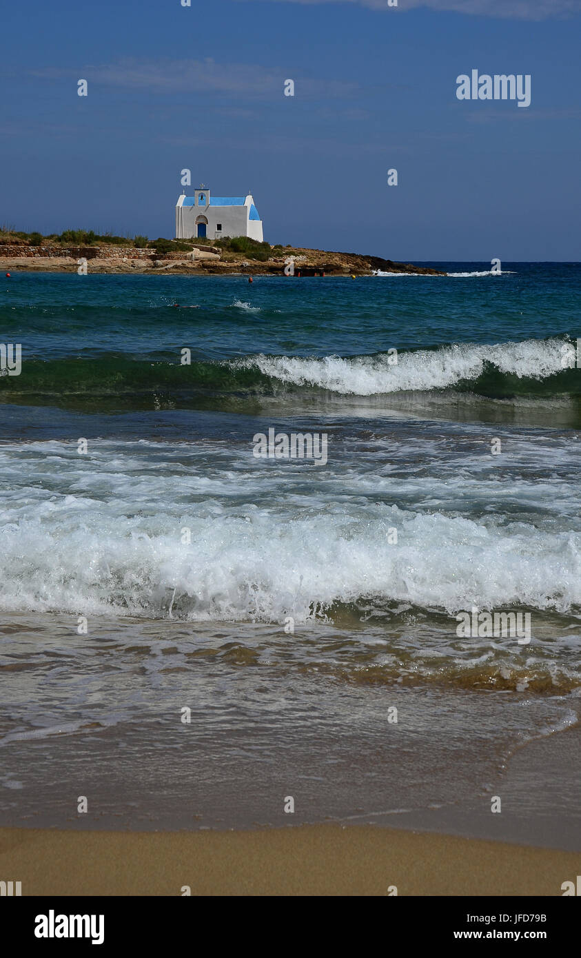 Small chapel on a small offshore island, Malia, Crete, Greece Stock Photo