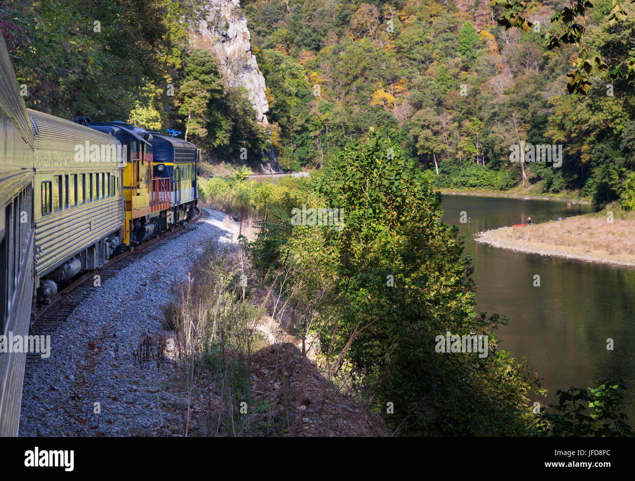 Diesel engine on train trip up gorge Stock Photo