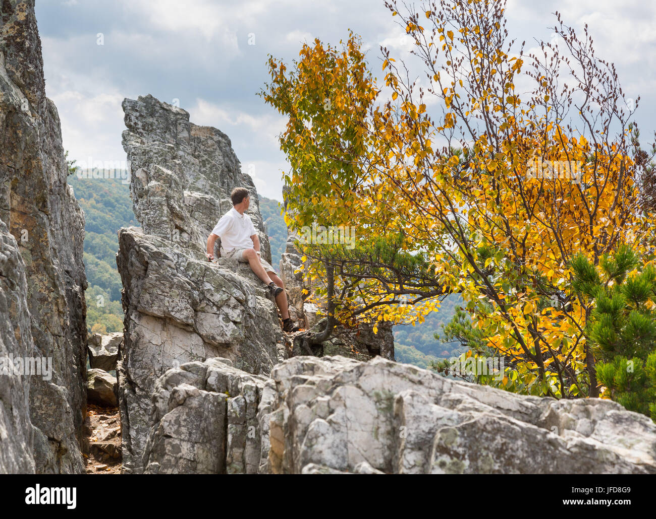 Climber on top of Seneca Rocks Stock Photo - Alamy