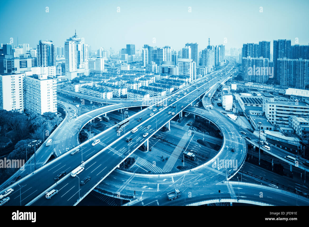 city overpass in shanghai with blue tone Stock Photo