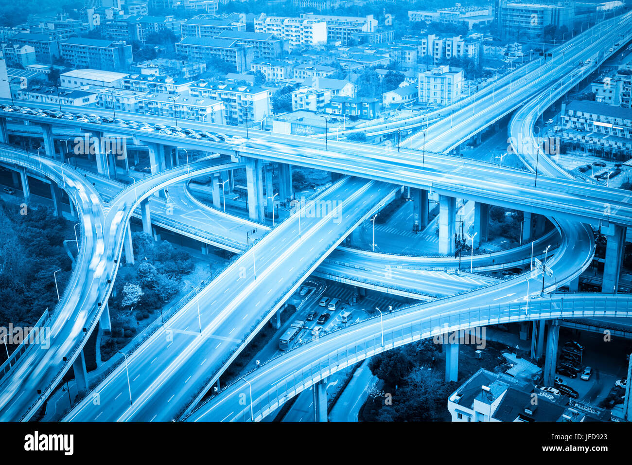 city overpass closeup with blue tone Stock Photo