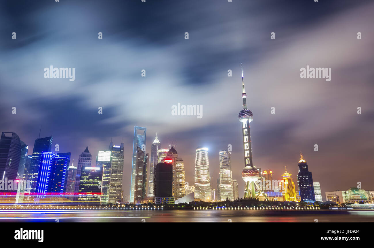 shanghai skyline at night Stock Photo