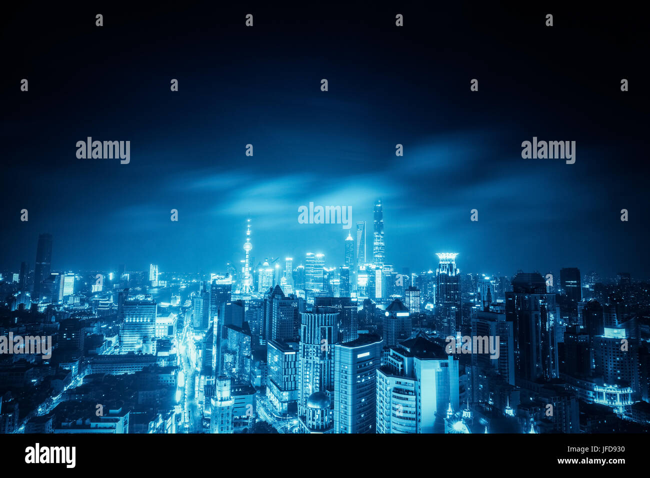 shanghai at night with blue tone Stock Photo