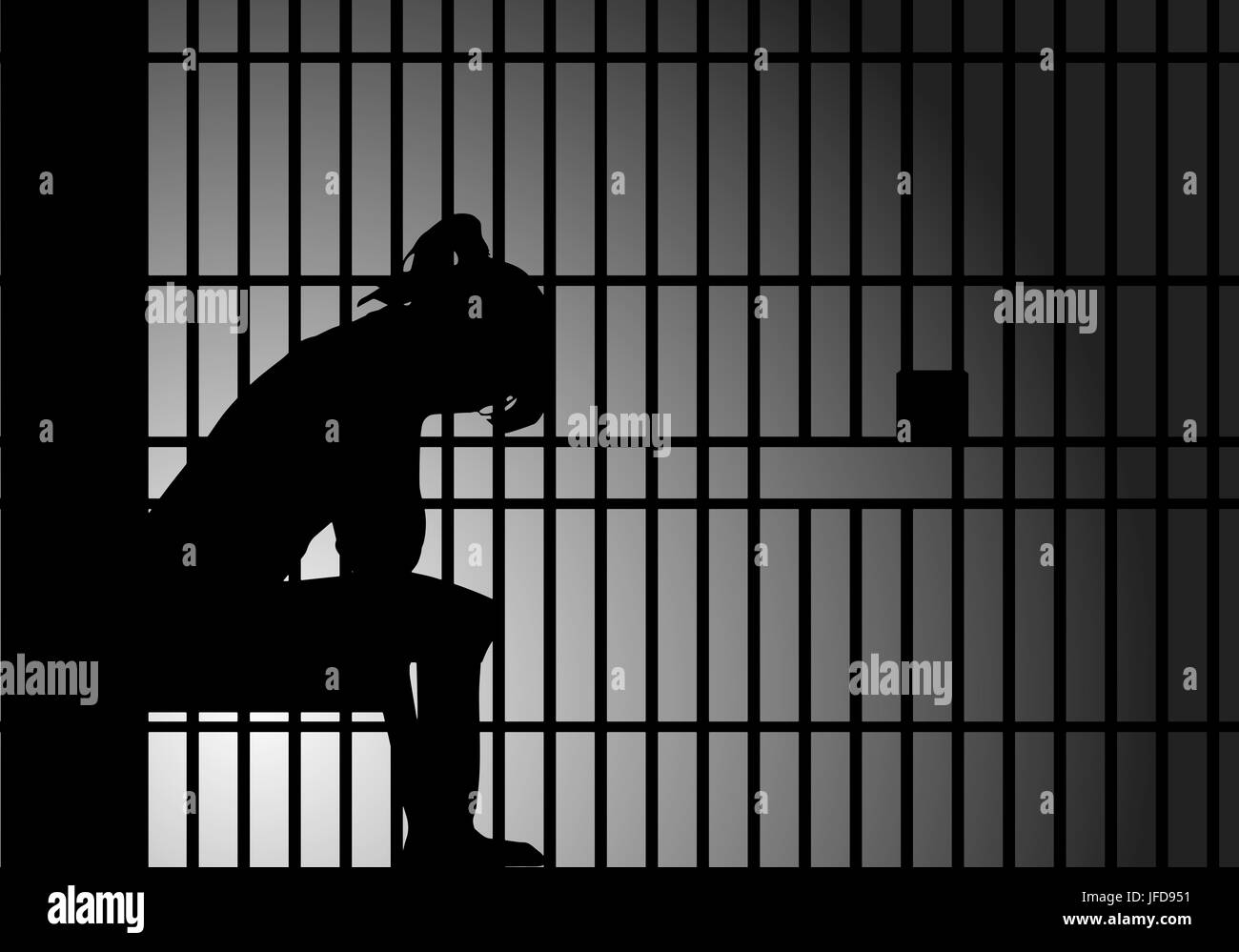 female behind prison bars Stock Photo