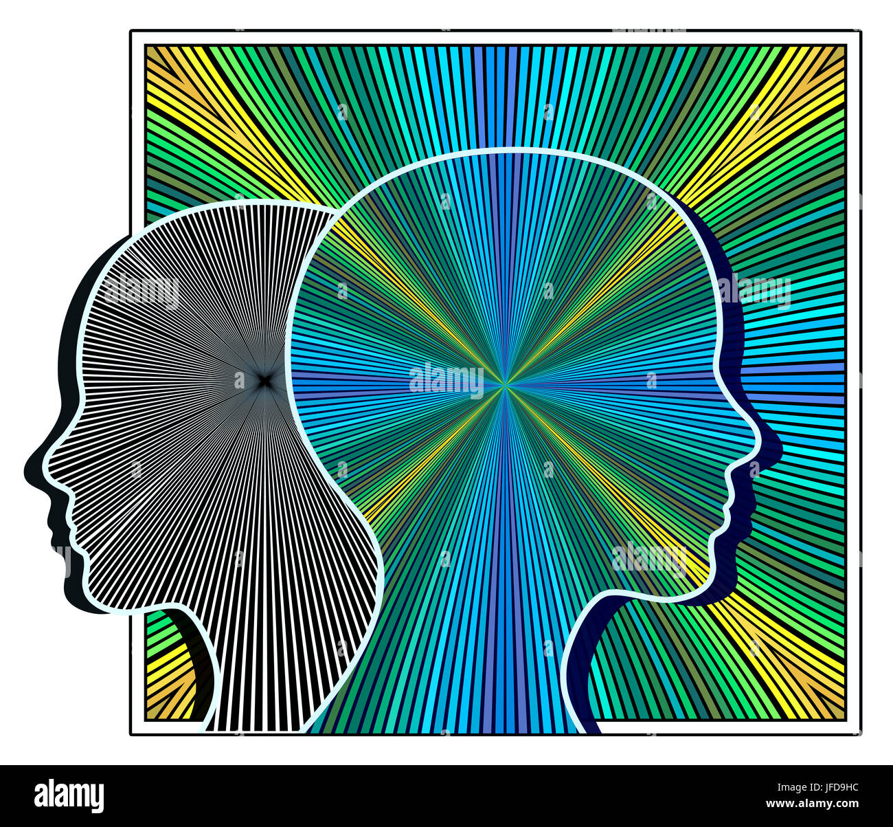 Concept illustration of a woman turning into a charismatic personality with inner power Stock Photo