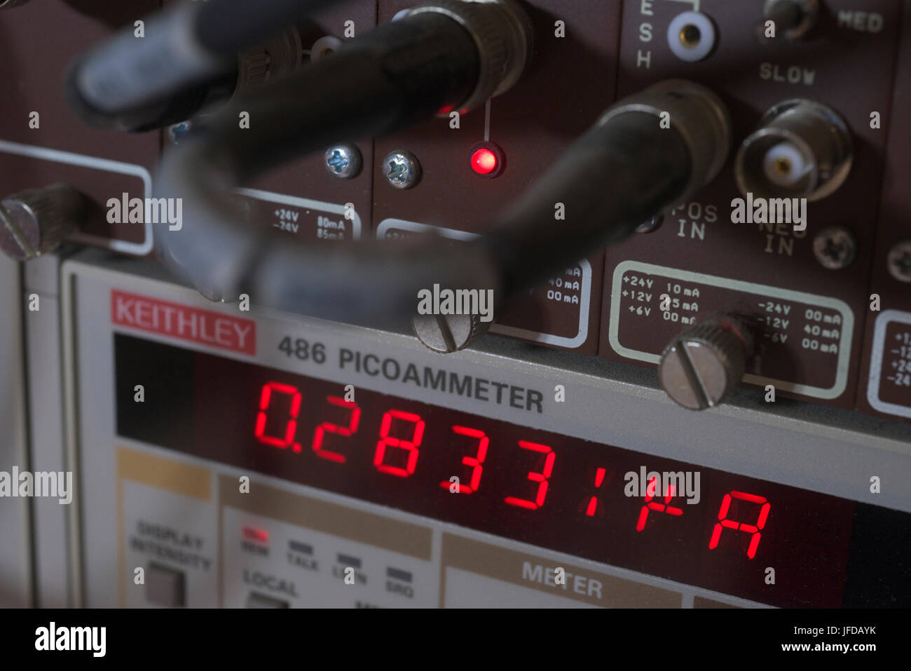 Radiocarbon dating. Counting carbon-14 isotopes. Stock Photo