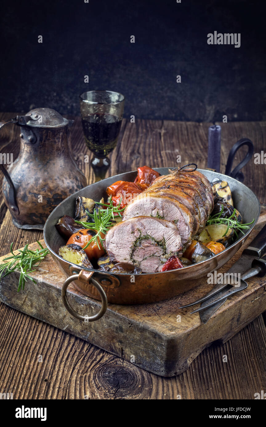 Rolled Lamb Roast with Barbecue Vegetable Stock Photo - Alamy