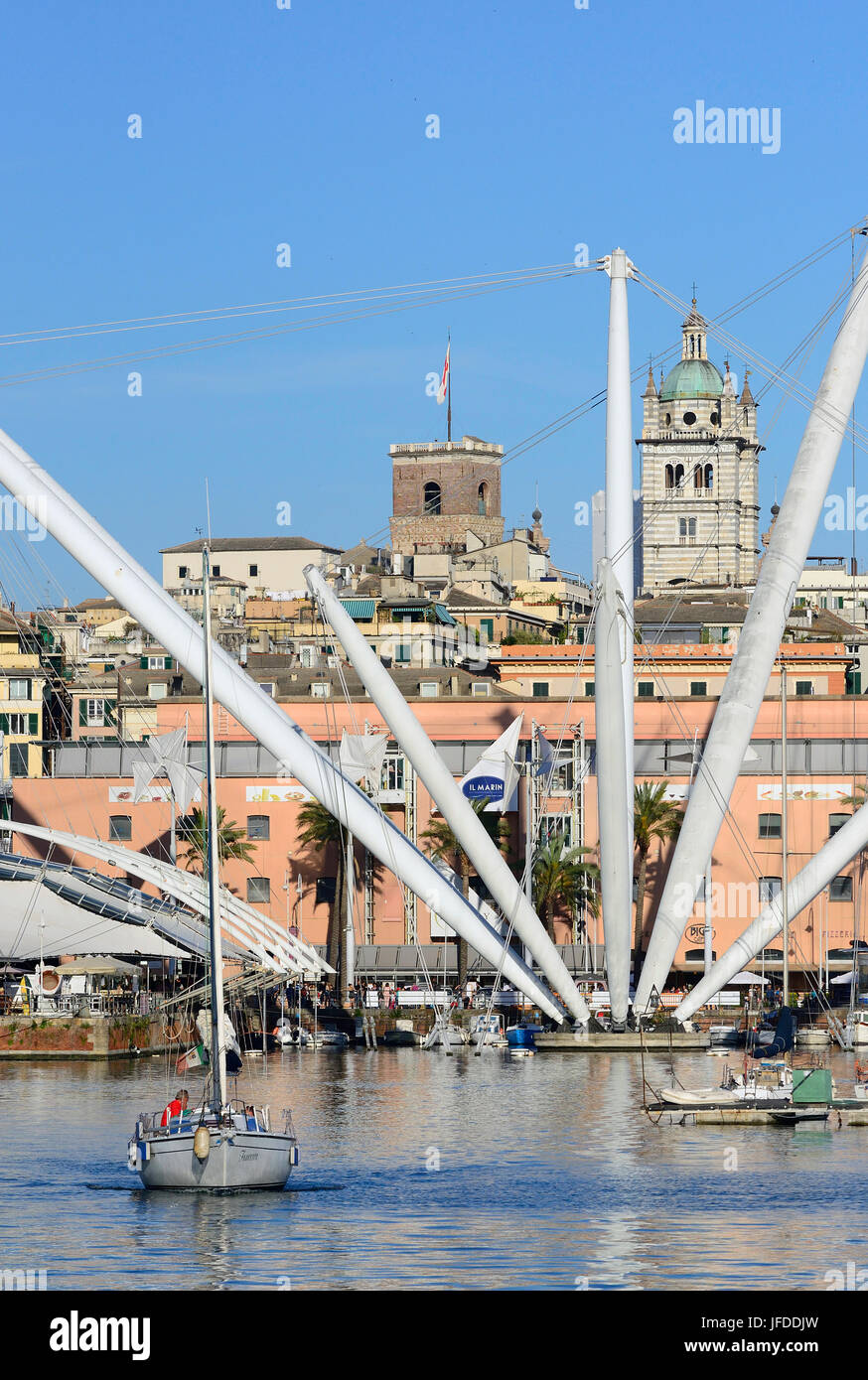 a view of the Bigo by Renzo Piano in Porto Antico the old port Genoa Liguria region Italy Europe Stock Photo