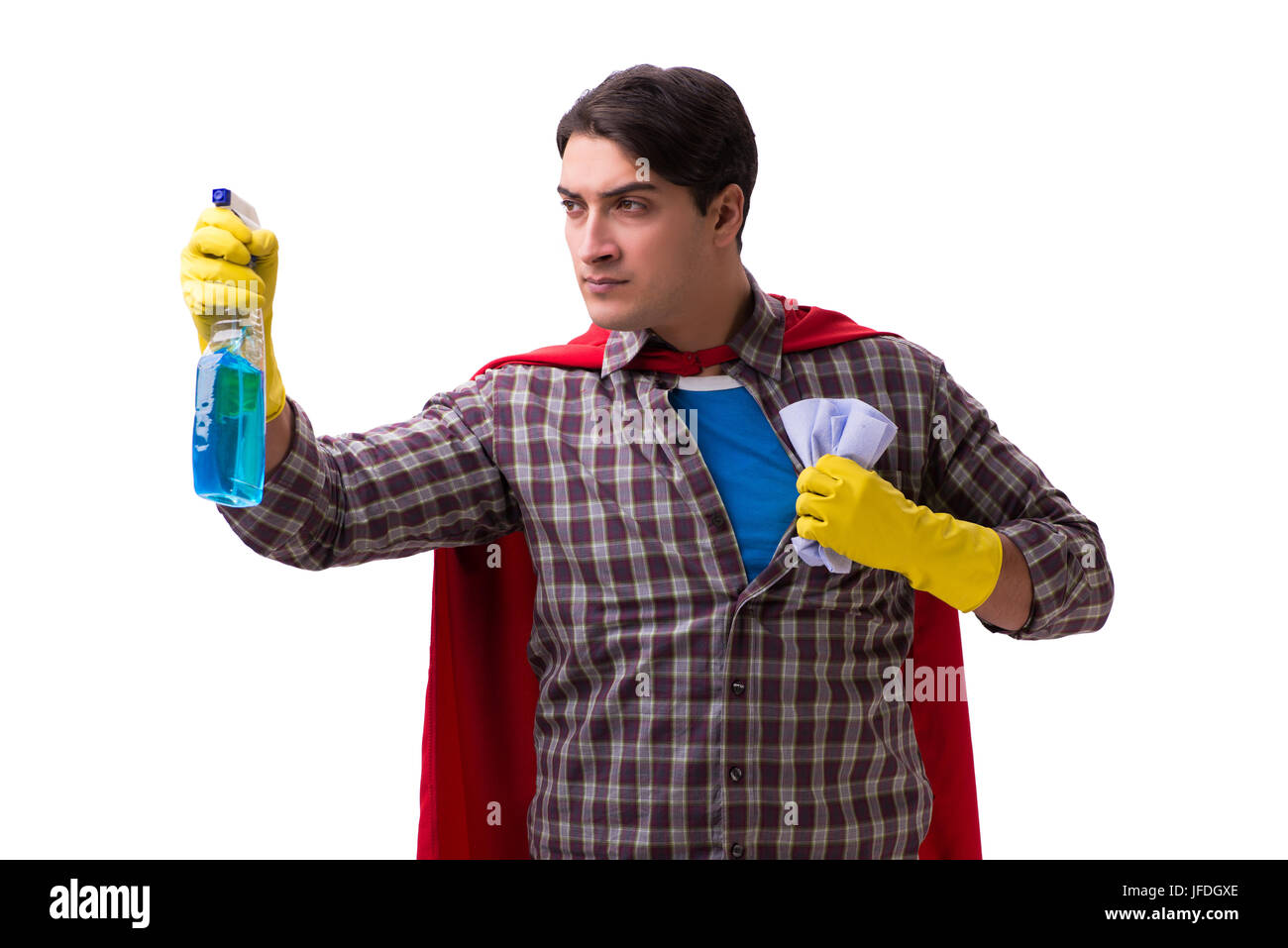 Super hero cleaner isolated on white Stock Photo Alamy