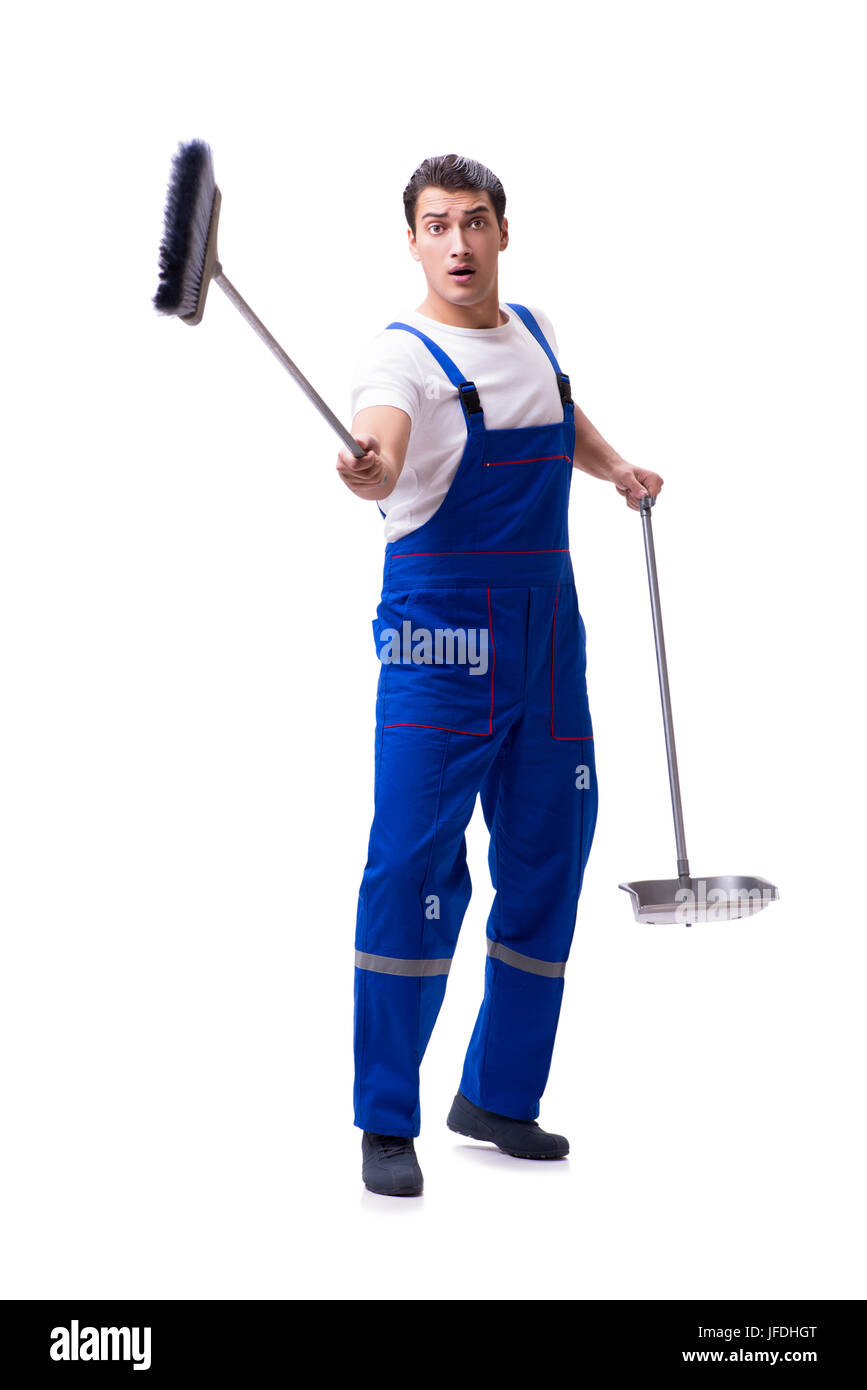Man cleaning floor isolated on white Stock Photo Alamy