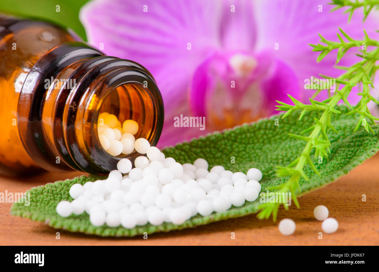 alternative medicine with herbal pills Stock Photo