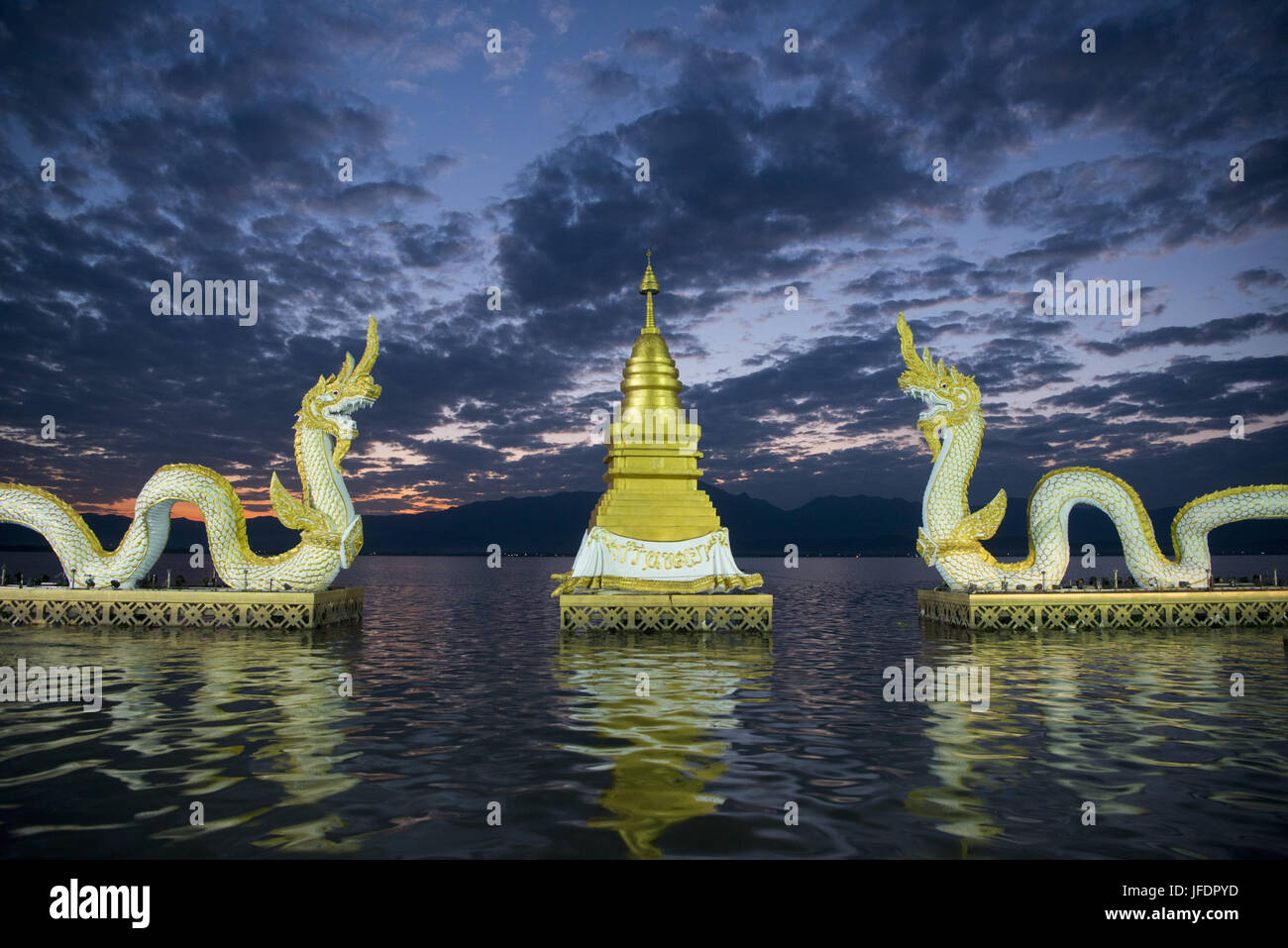 THAILAND PHAYAO LAKE PHAYANAK NAGA STATUE Stock Photo