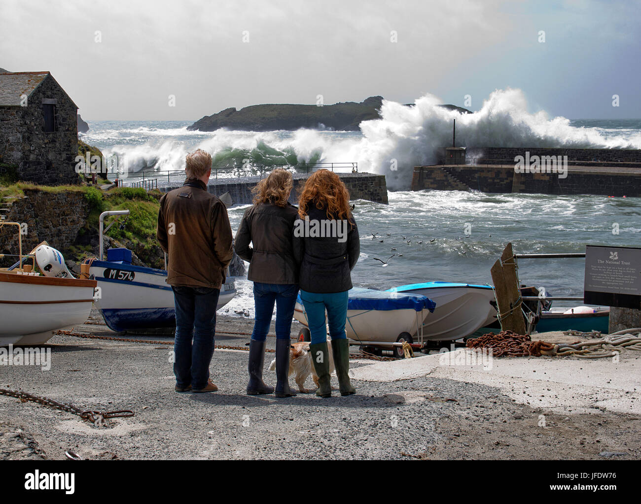 Mullion Harbour,Lizard,Cornwall, Heavy Stormy Sea,Gale Force Wind,Massive Waves,England, Stock Photo